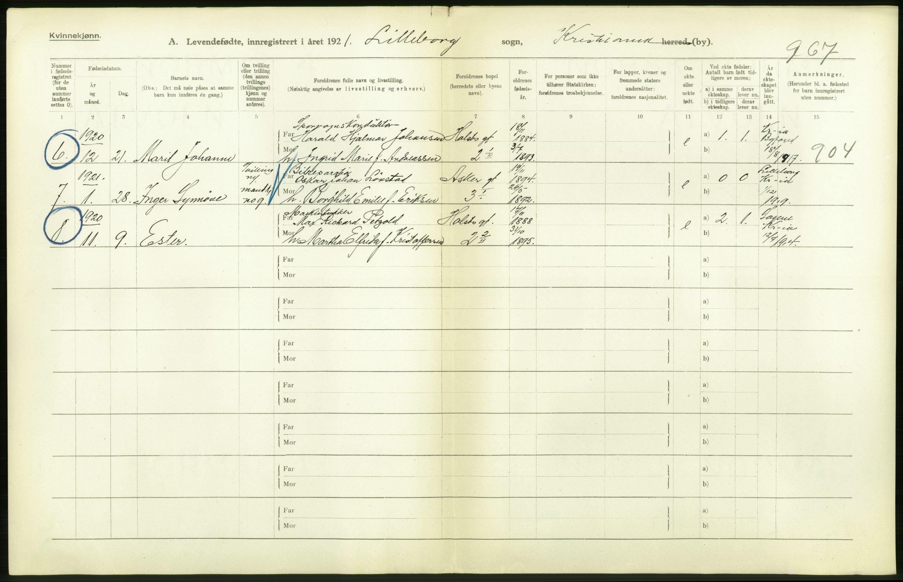 Statistisk sentralbyrå, Sosiodemografiske emner, Befolkning, AV/RA-S-2228/D/Df/Dfc/Dfca/L0008: Kristiania: Levendefødte menn og kvinner., 1921, p. 30