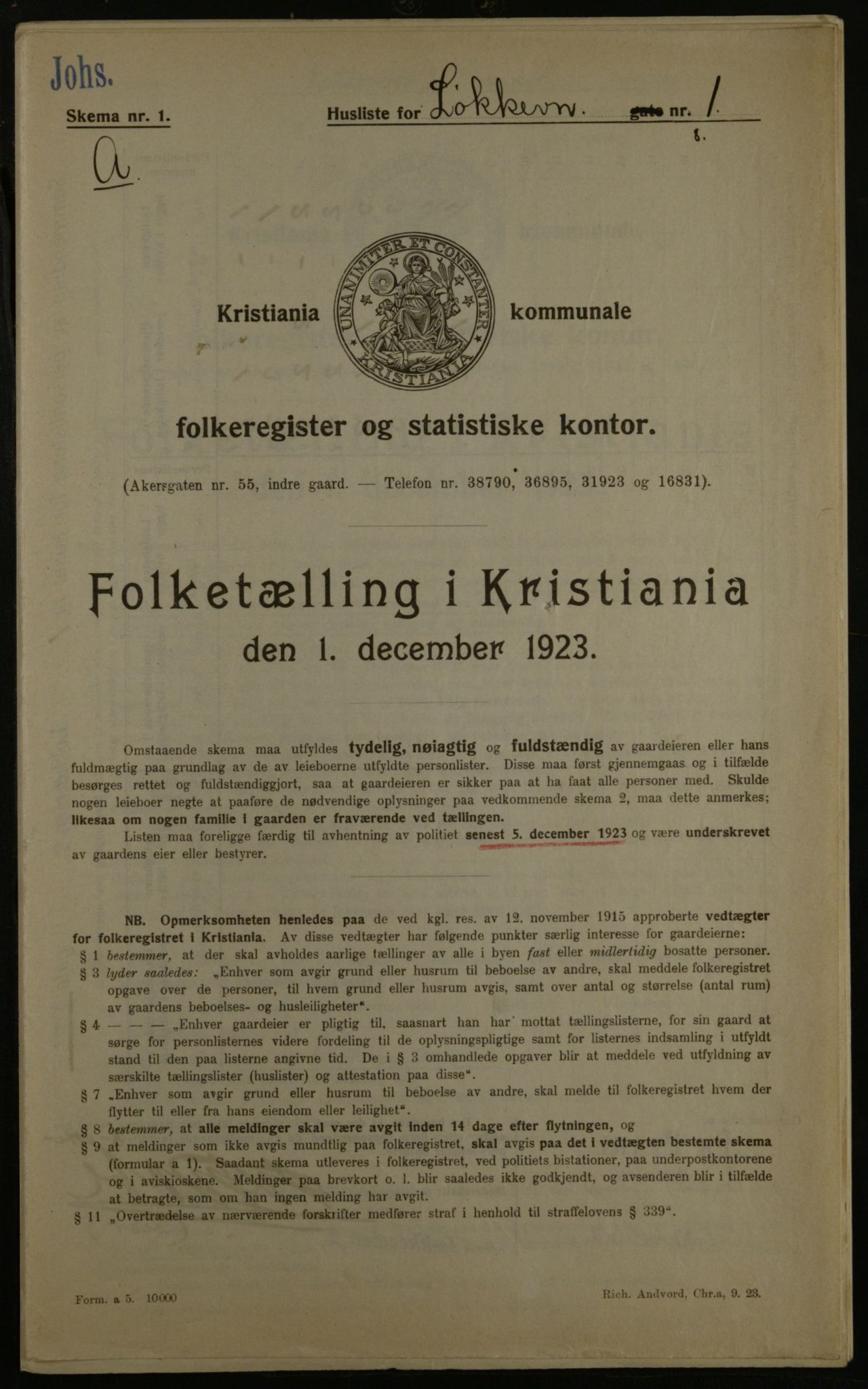 OBA, Municipal Census 1923 for Kristiania, 1923, p. 65208