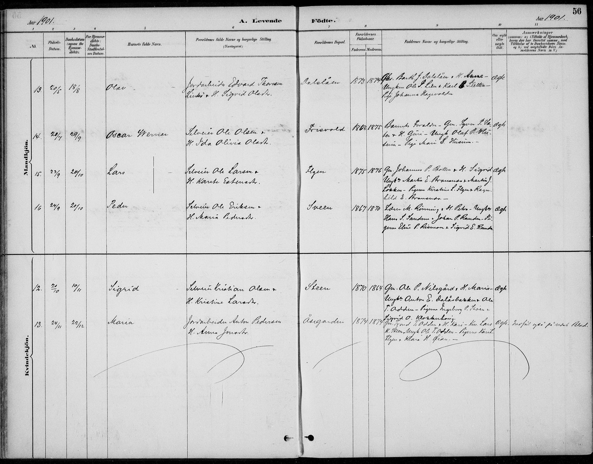 Alvdal prestekontor, AV/SAH-PREST-060/H/Ha/Haa/L0003: Parish register (official) no. 3, 1886-1912, p. 56