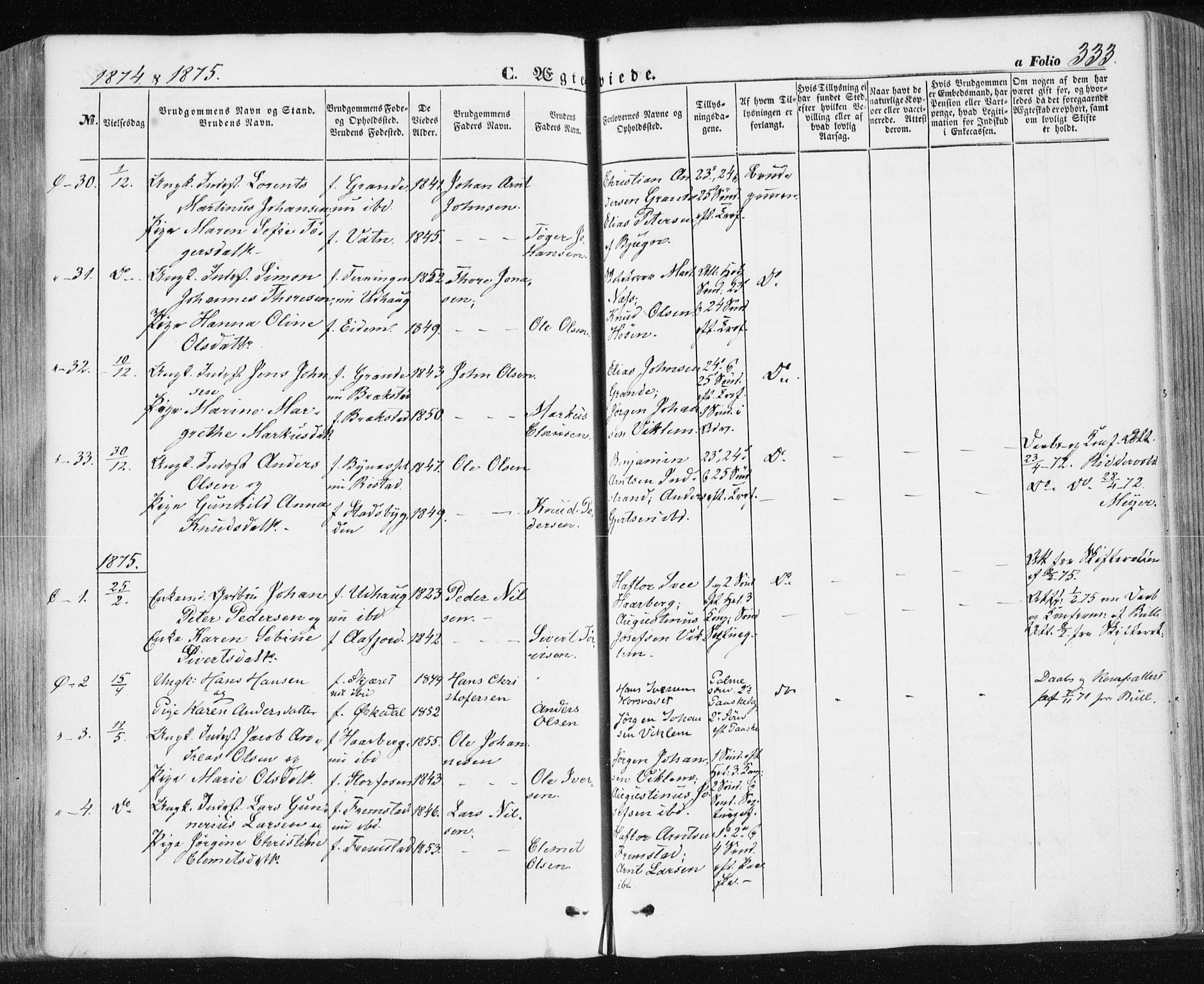 Ministerialprotokoller, klokkerbøker og fødselsregistre - Sør-Trøndelag, SAT/A-1456/659/L0737: Parish register (official) no. 659A07, 1857-1875, p. 333