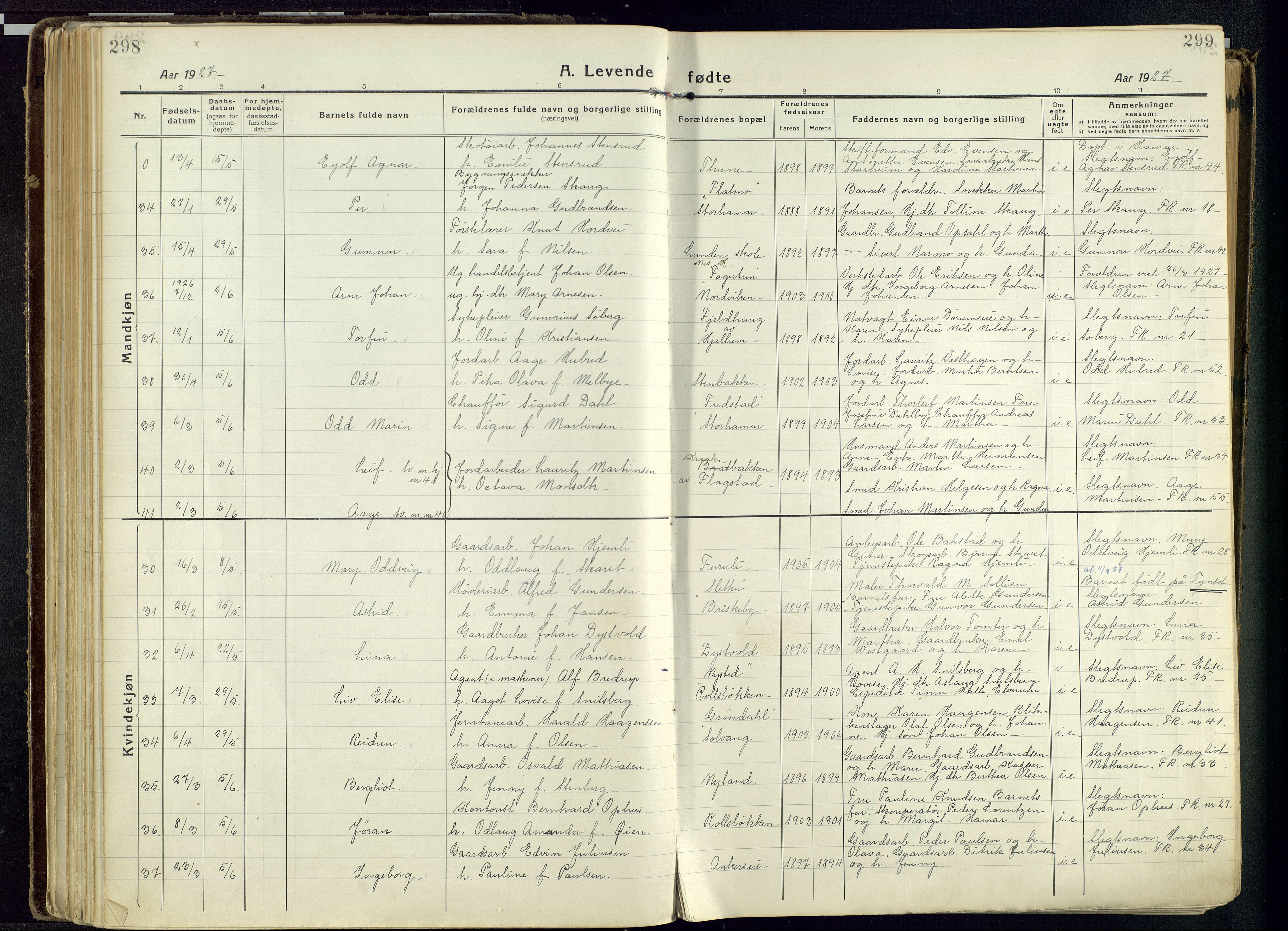 Vang prestekontor, Hedmark, AV/SAH-PREST-008/H/Ha/Haa/L0022: Parish register (official) no. 22, 1918-1944, p. 298-299