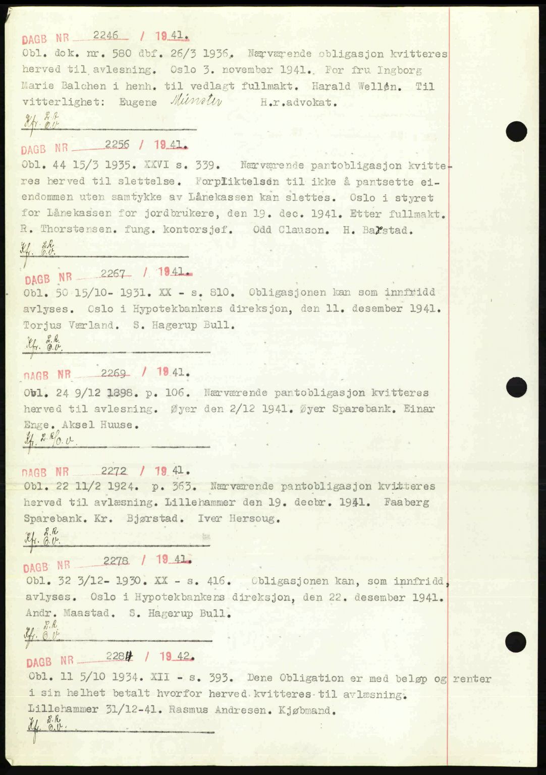 Sør-Gudbrandsdal tingrett, SAH/TING-004/H/Hb/Hbf/L0002: Mortgage book no. C1, 1938-1951, Diary no: : 2246/1941