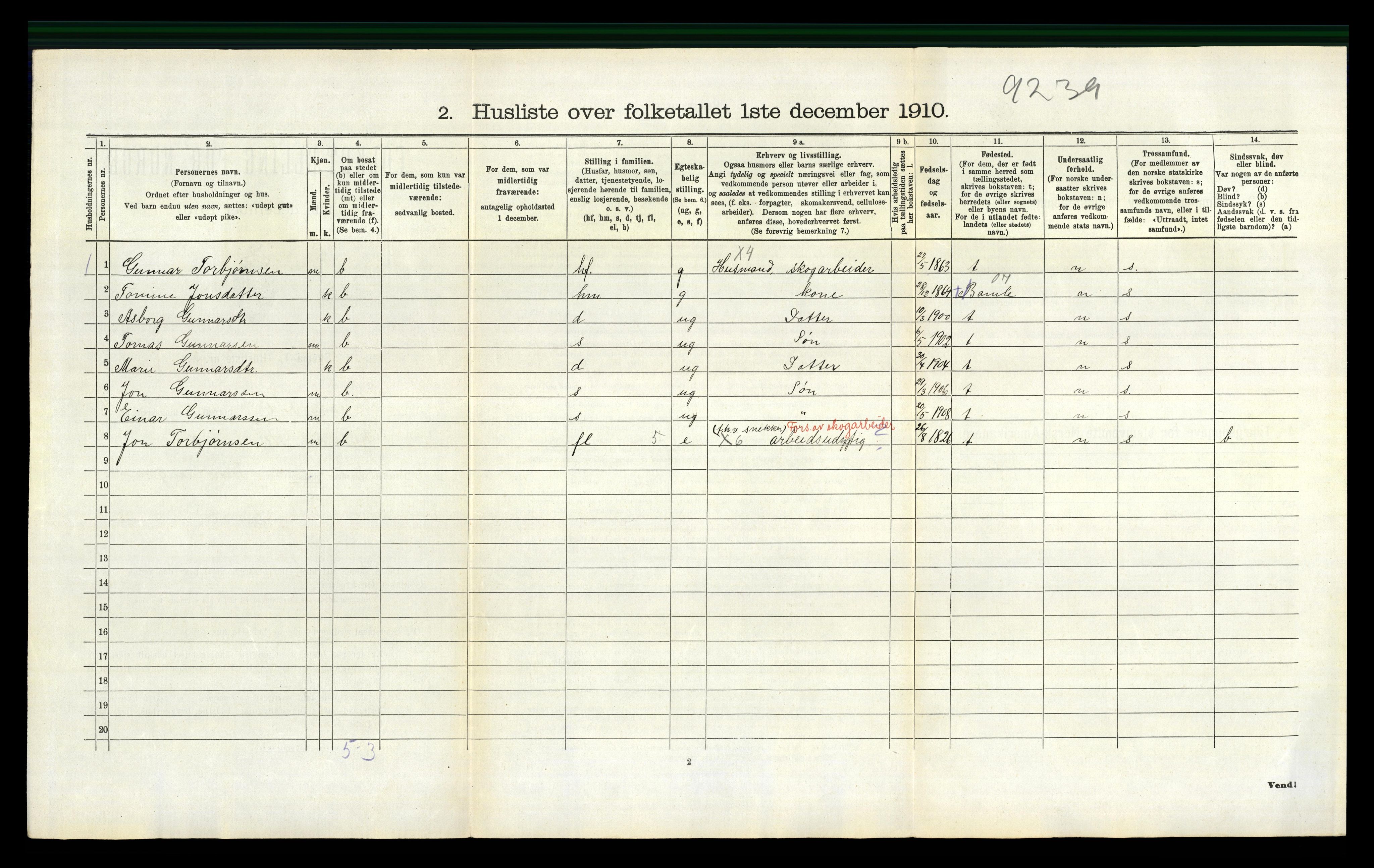 RA, 1910 census for Drangedal, 1910, p. 364