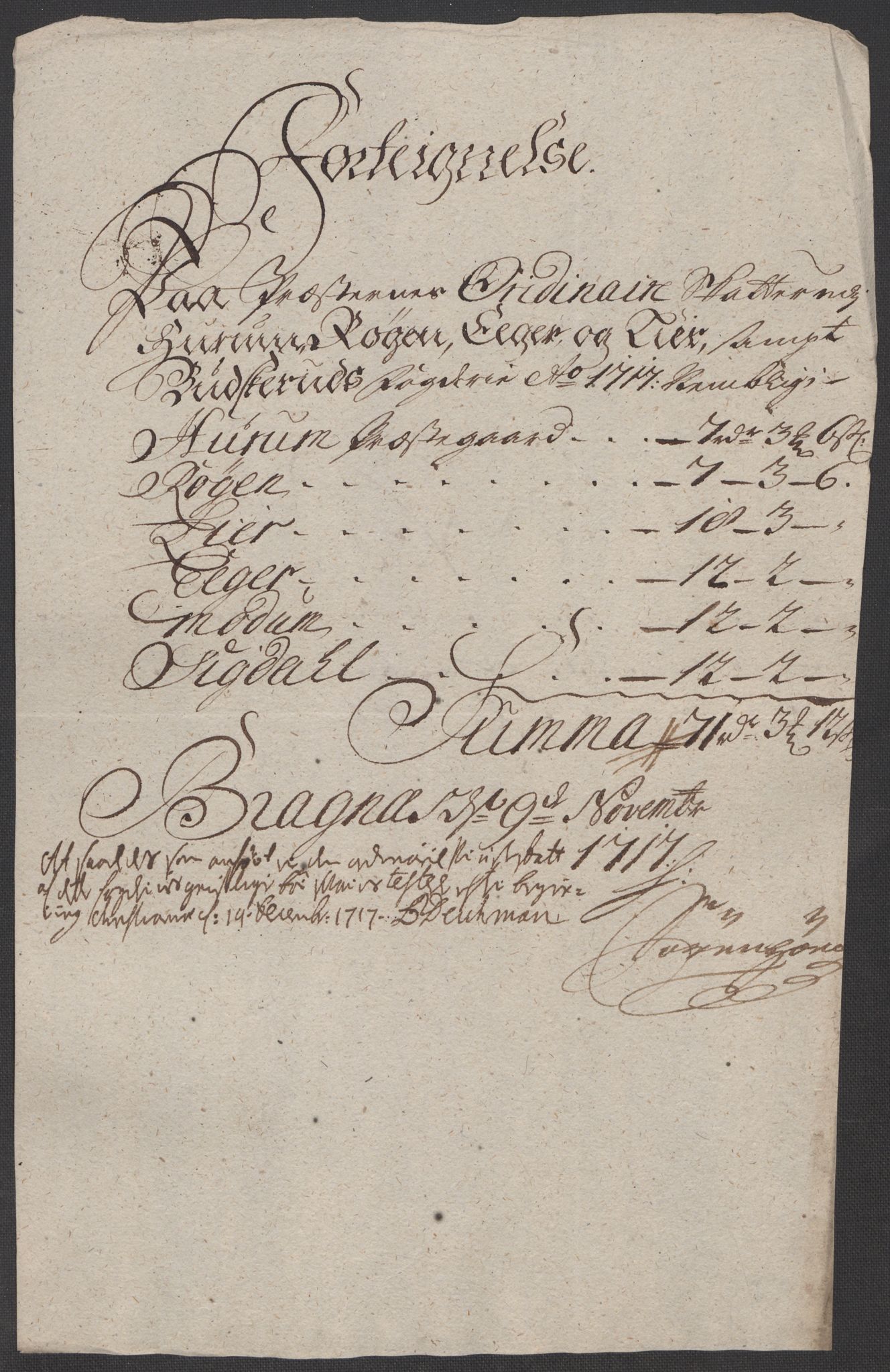 Rentekammeret inntil 1814, Reviderte regnskaper, Fogderegnskap, AV/RA-EA-4092/R31/L1711: Fogderegnskap Hurum, Røyken, Eiker, Lier og Buskerud, 1717, p. 169