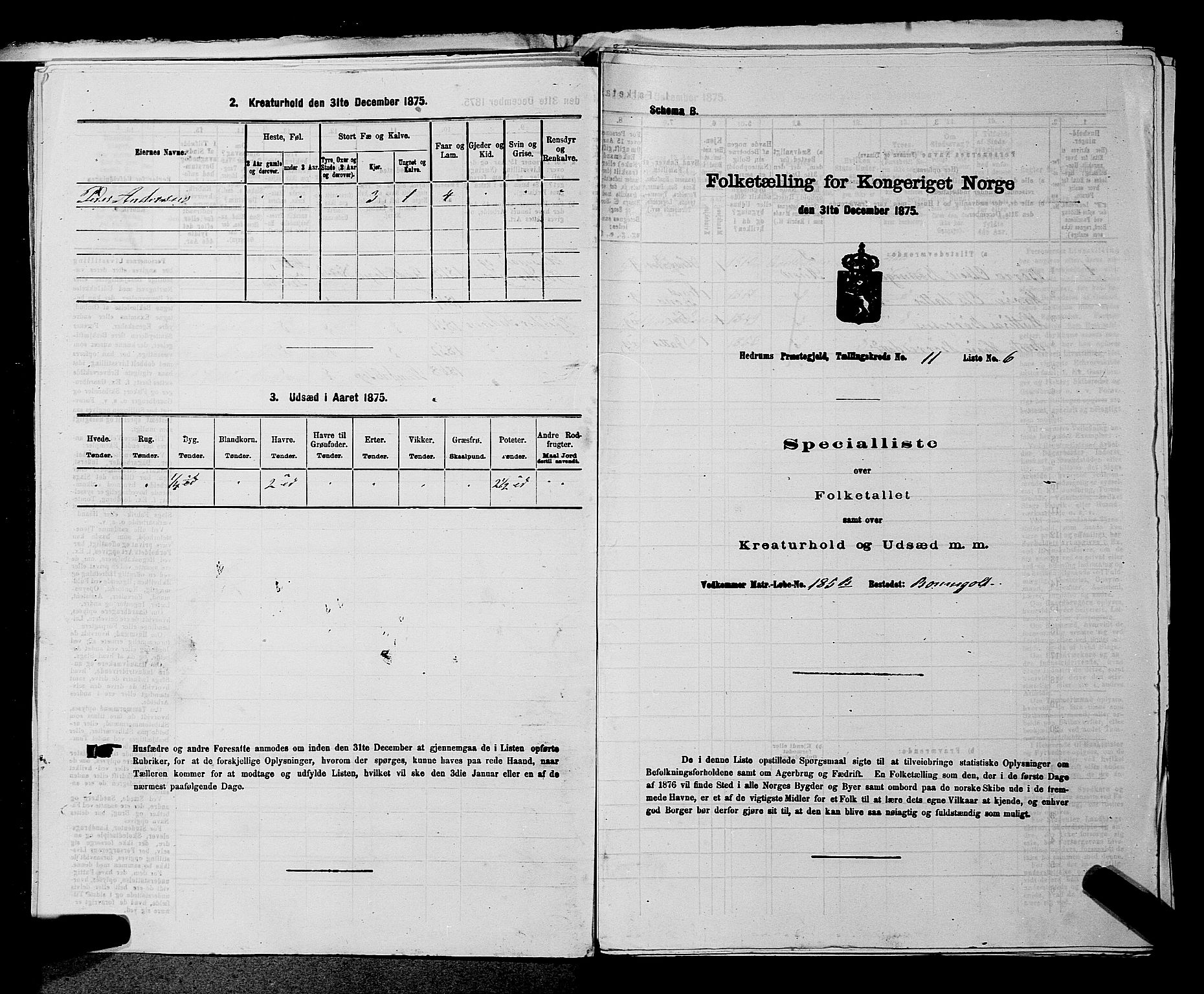 SAKO, 1875 census for 0727P Hedrum, 1875, p. 1042