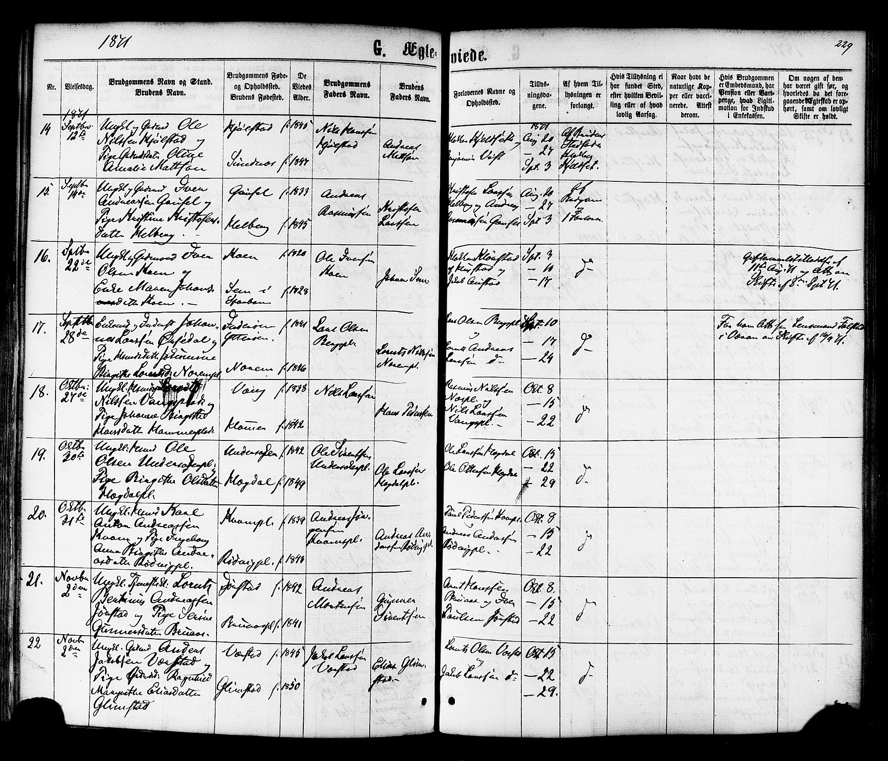 Ministerialprotokoller, klokkerbøker og fødselsregistre - Nord-Trøndelag, AV/SAT-A-1458/730/L0284: Parish register (official) no. 730A09, 1866-1878, p. 229