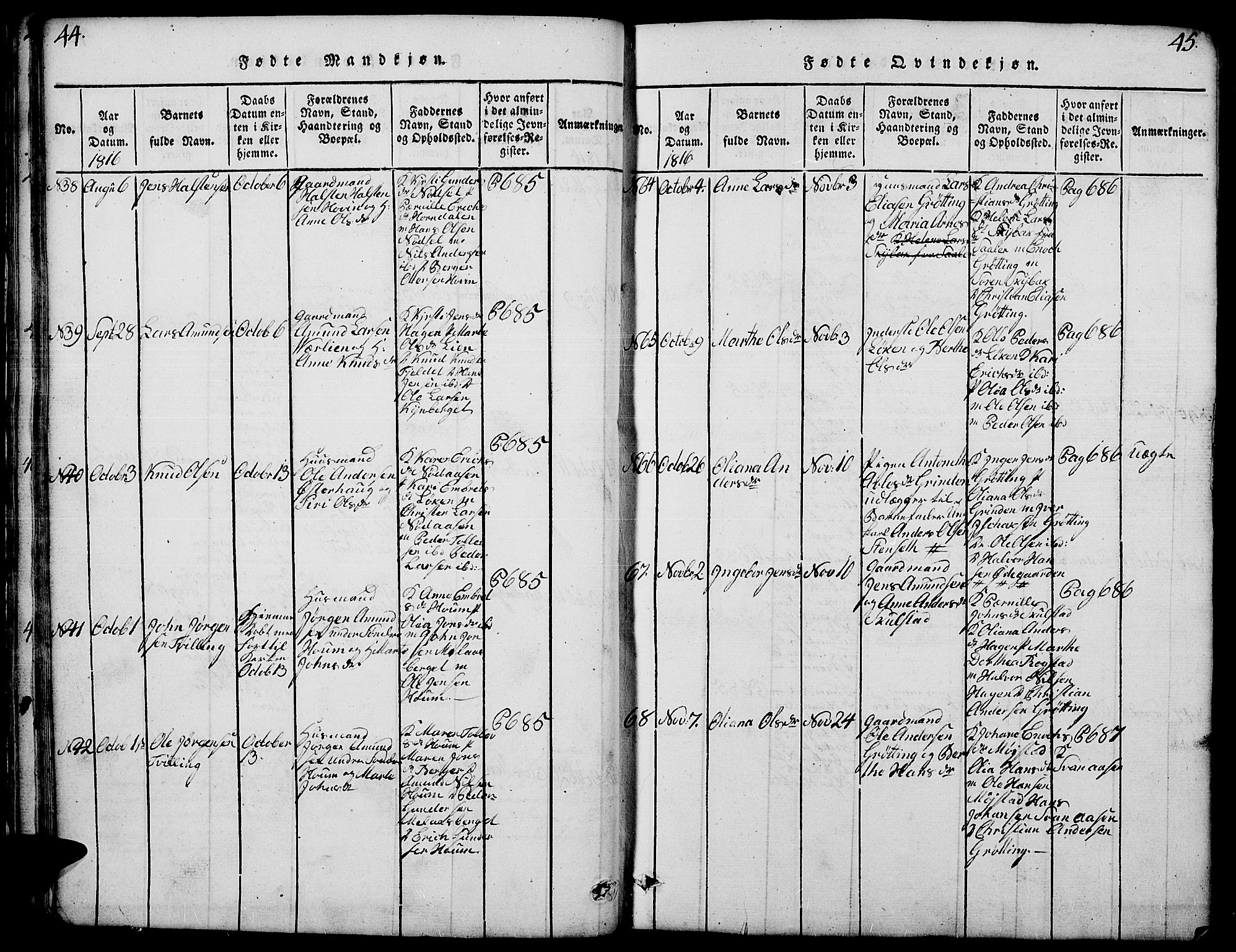 Elverum prestekontor, AV/SAH-PREST-044/H/Ha/Hab/L0001: Parish register (copy) no. 1, 1815-1829, p. 44-45