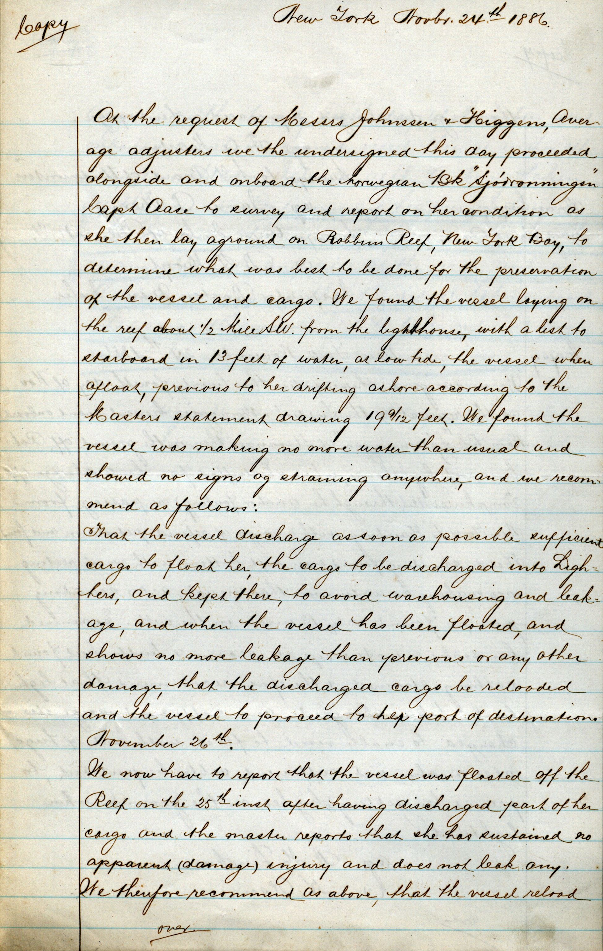 Pa 63 - Østlandske skibsassuranceforening, VEMU/A-1079/G/Ga/L0019/0013: Havaridokumenter / Christopher Columbus, Roma, Condor, Sjødronningen, 1886, p. 11