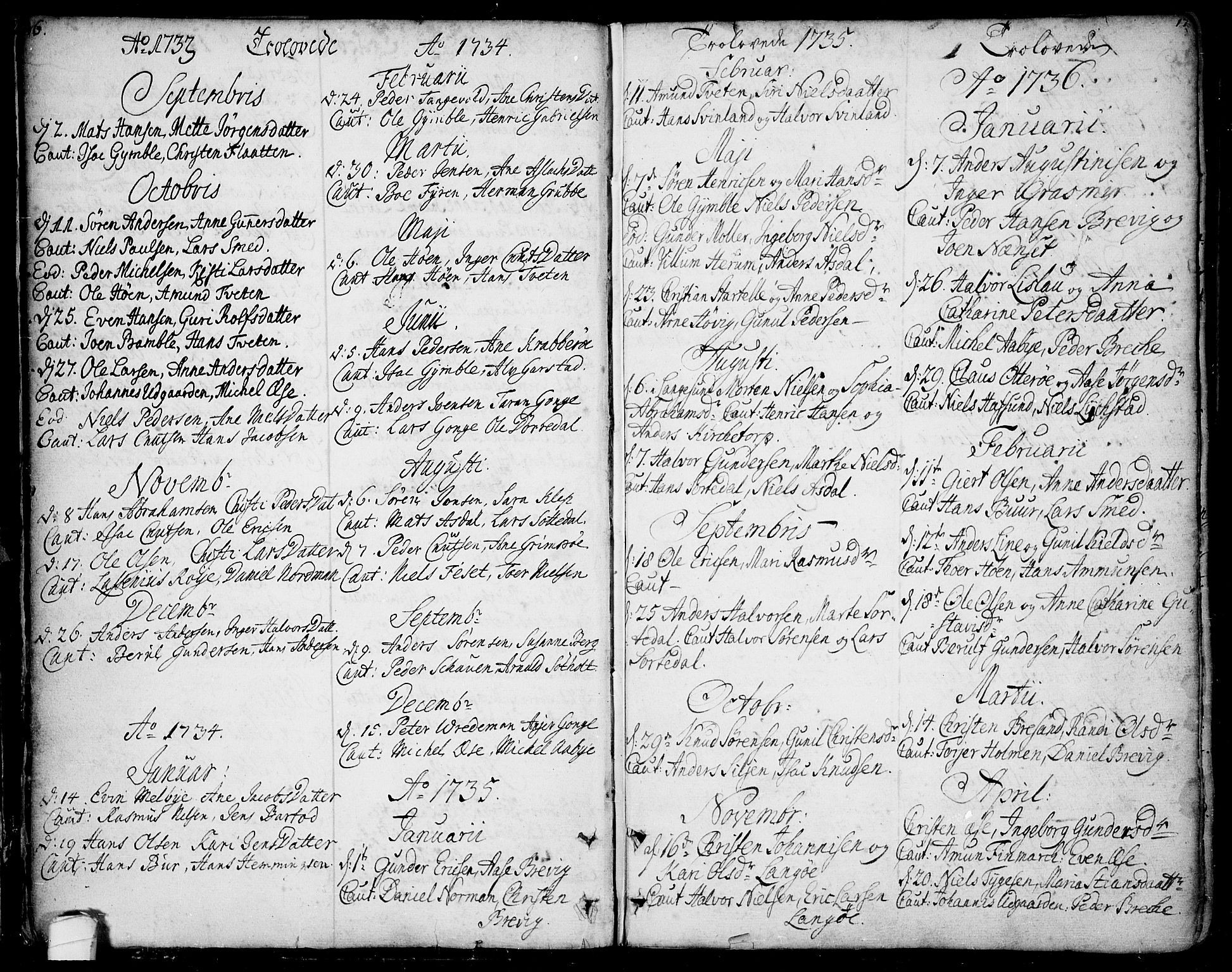 Bamble kirkebøker, SAKO/A-253/F/Fa/L0001: Parish register (official) no. I 1, 1702-1774, p. 16-17