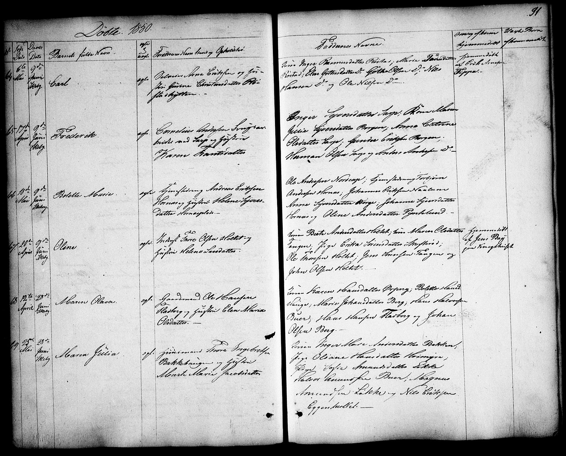 Skjeberg prestekontor Kirkebøker, SAO/A-10923/F/Fa/L0006: Parish register (official) no. I 6, 1846-1858, p. 91