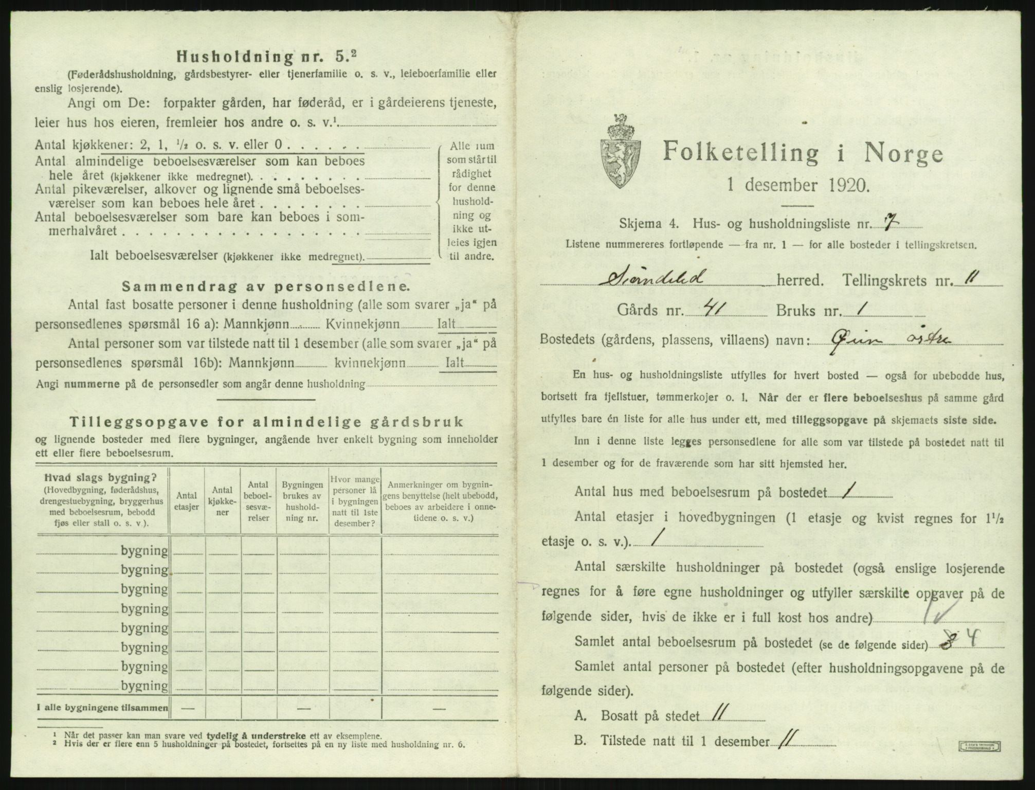 SAK, 1920 census for Søndeled, 1920, p. 905