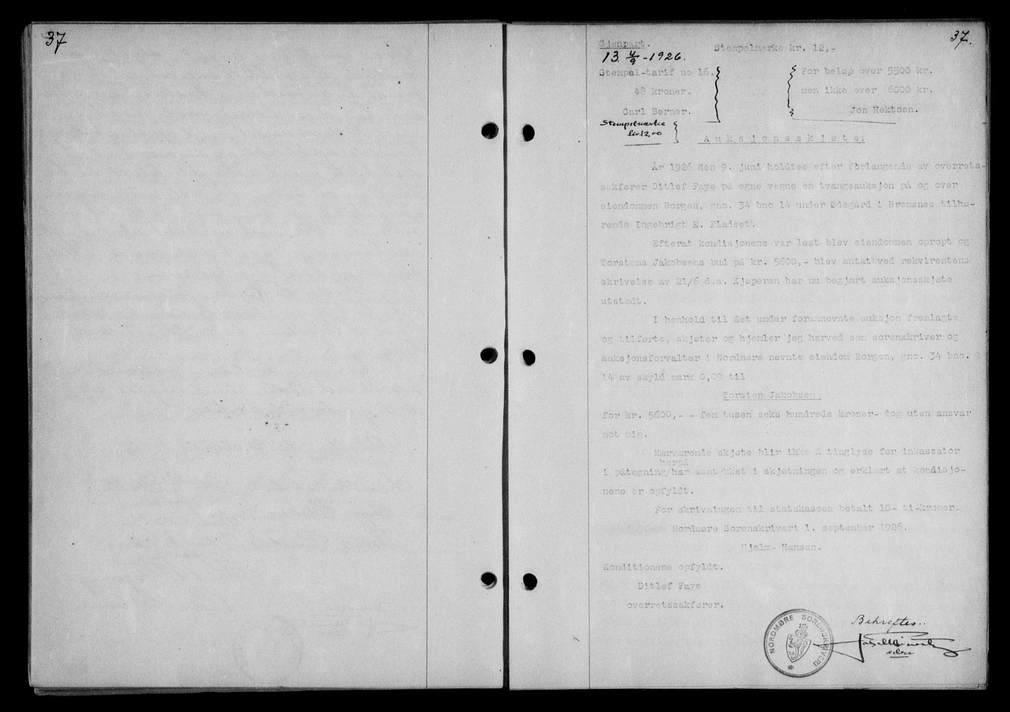 Nordmøre sorenskriveri, AV/SAT-A-4132/1/2/2Ca/L0061: Mortgage book no. 51, 1926-1927, Deed date: 04.09.1926