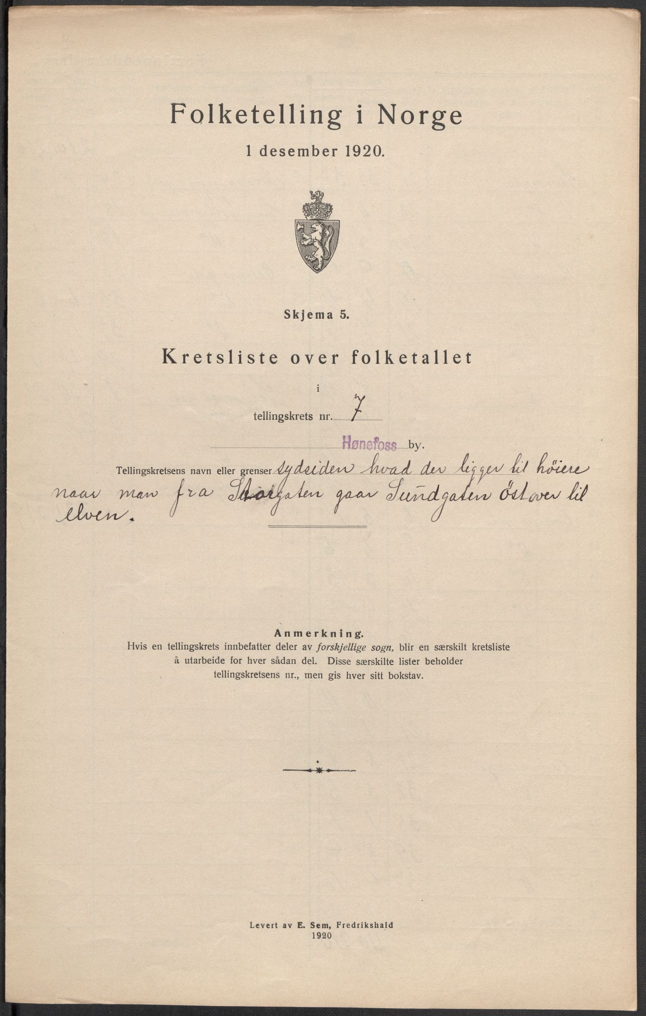 SAKO, 1920 census for Hønefoss, 1920, p. 23