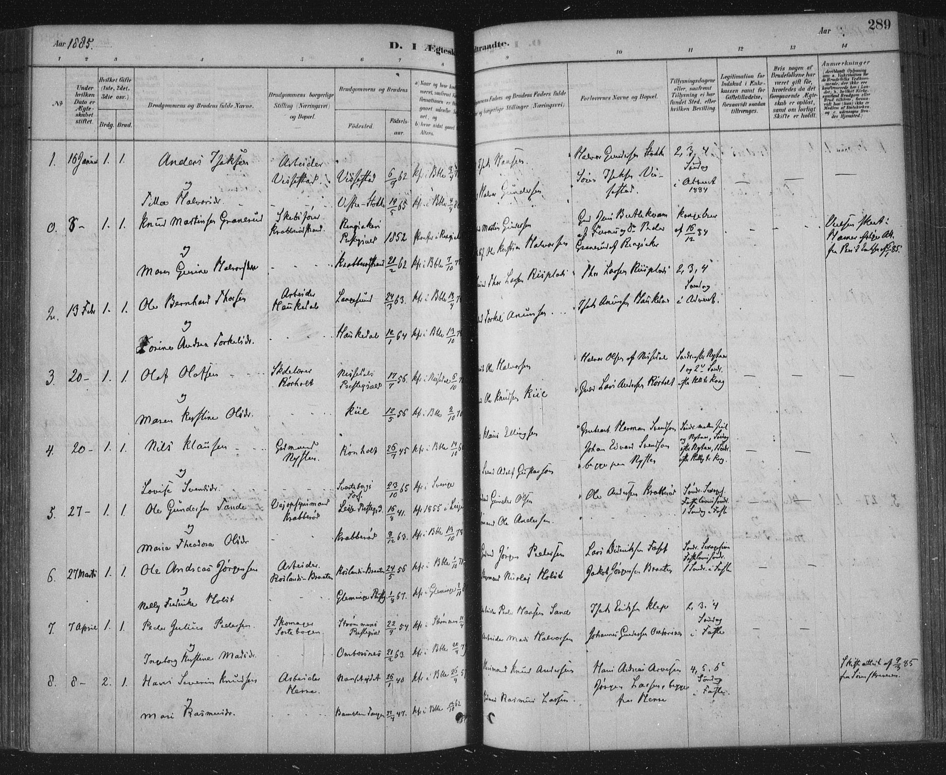 Bamble kirkebøker, SAKO/A-253/F/Fa/L0007: Parish register (official) no. I 7, 1878-1888, p. 289