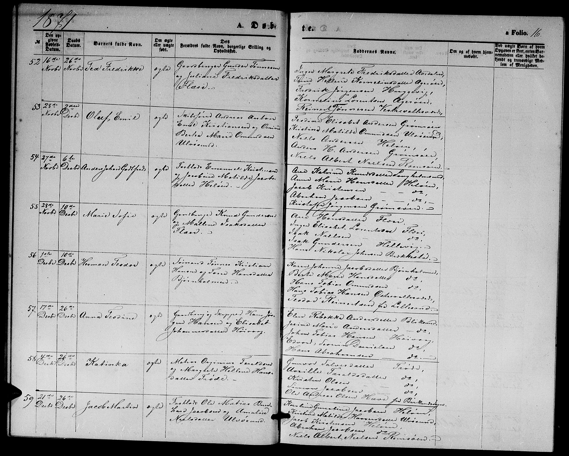 Høvåg sokneprestkontor, AV/SAK-1111-0025/F/Fb/L0003: Parish register (copy) no. B 3, 1870-1882, p. 16