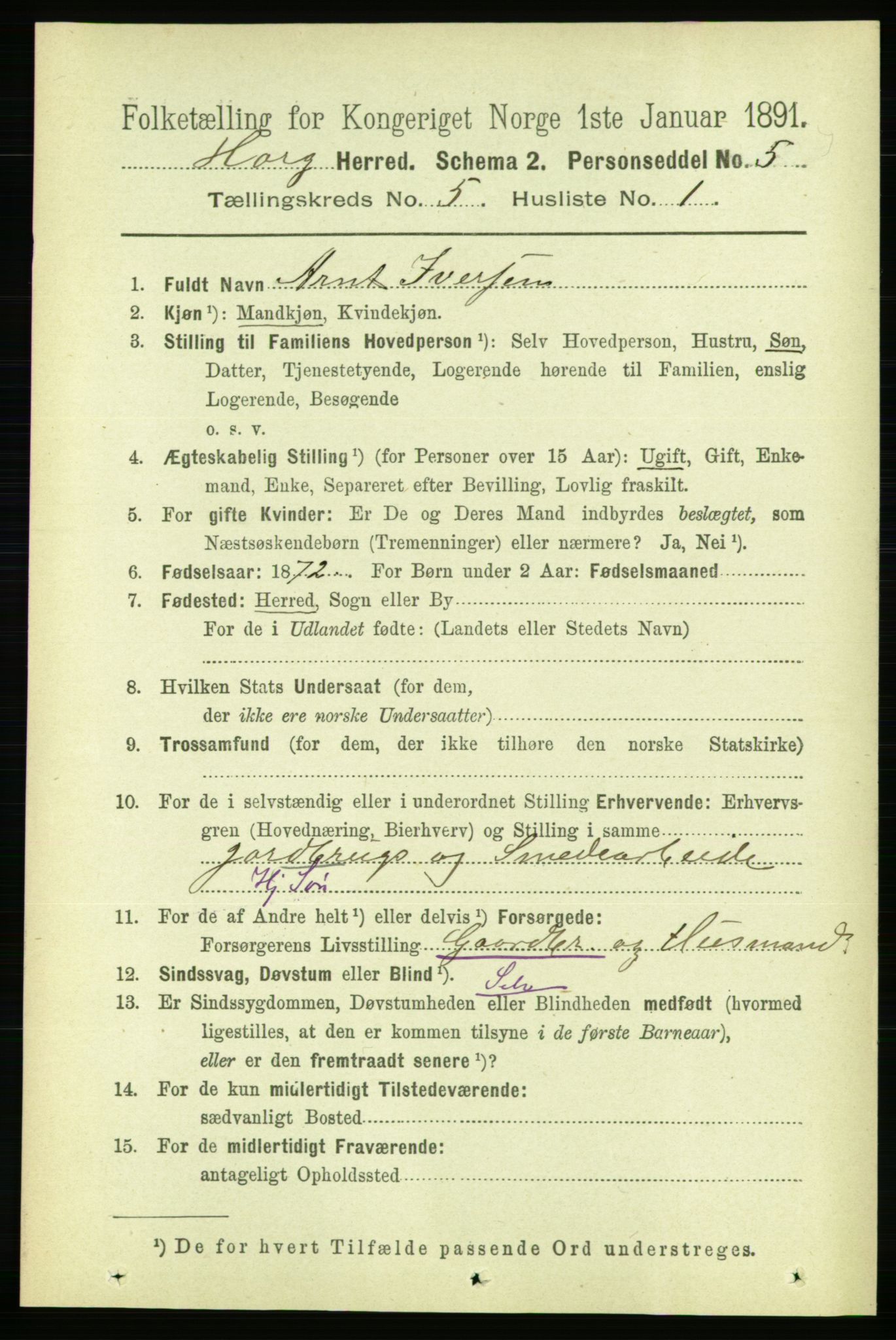 RA, 1891 census for 1650 Horg, 1891, p. 1929