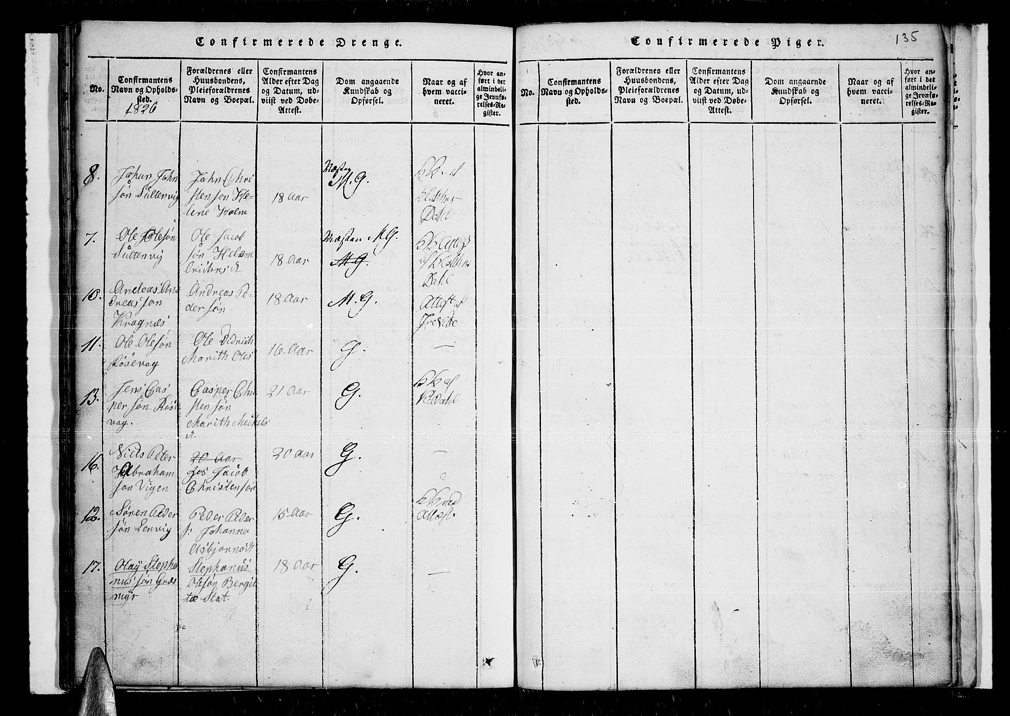 Lenvik sokneprestembete, AV/SATØ-S-1310/H/Ha/Haa/L0003kirke: Parish register (official) no. 3, 1820-1831, p. 135