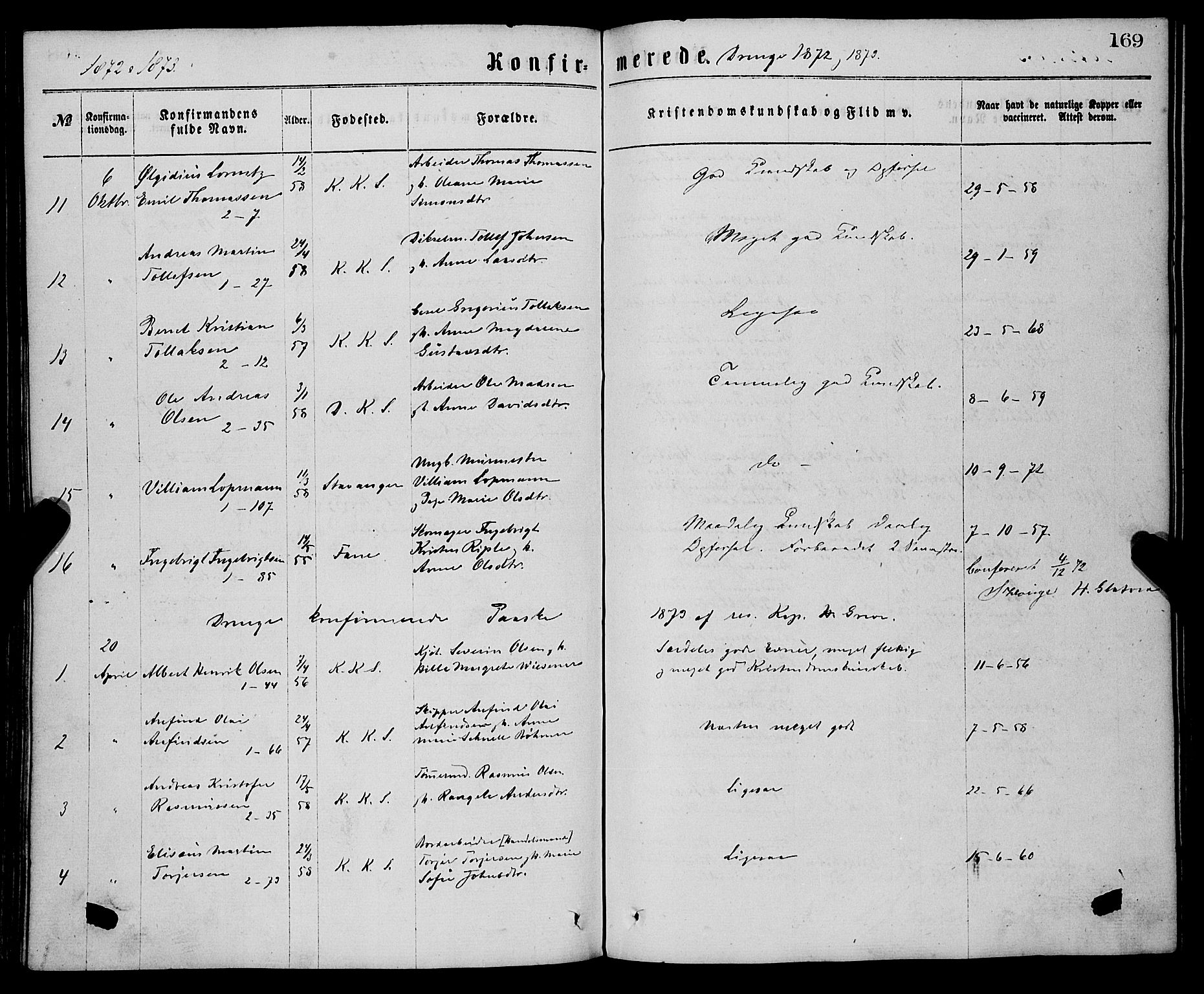 Sandviken Sokneprestembete, SAB/A-77601/H/Ha/L0001: Parish register (official) no. A 1, 1867-1877, p. 169