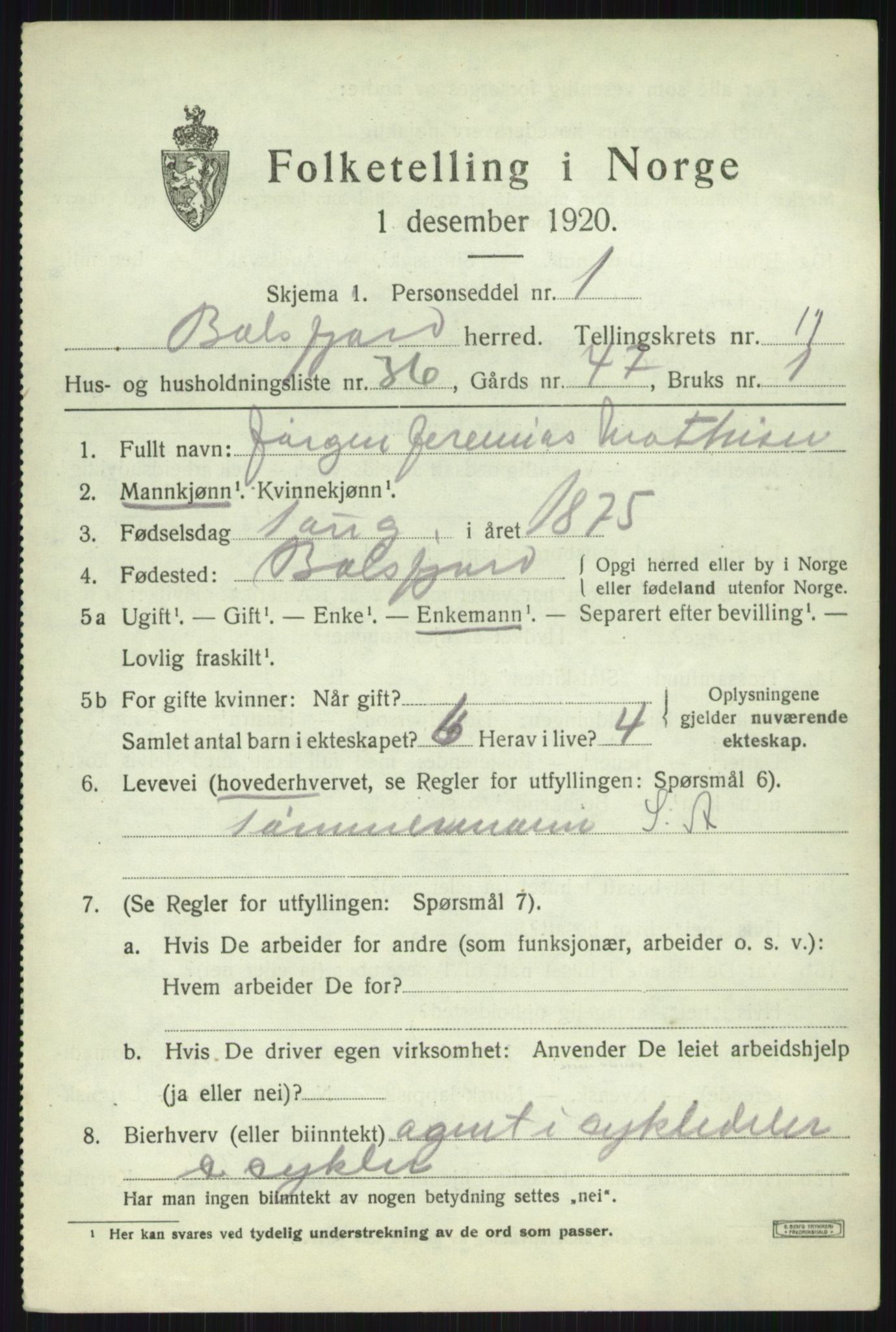 SATØ, 1920 census for Balsfjord, 1920, p. 6370