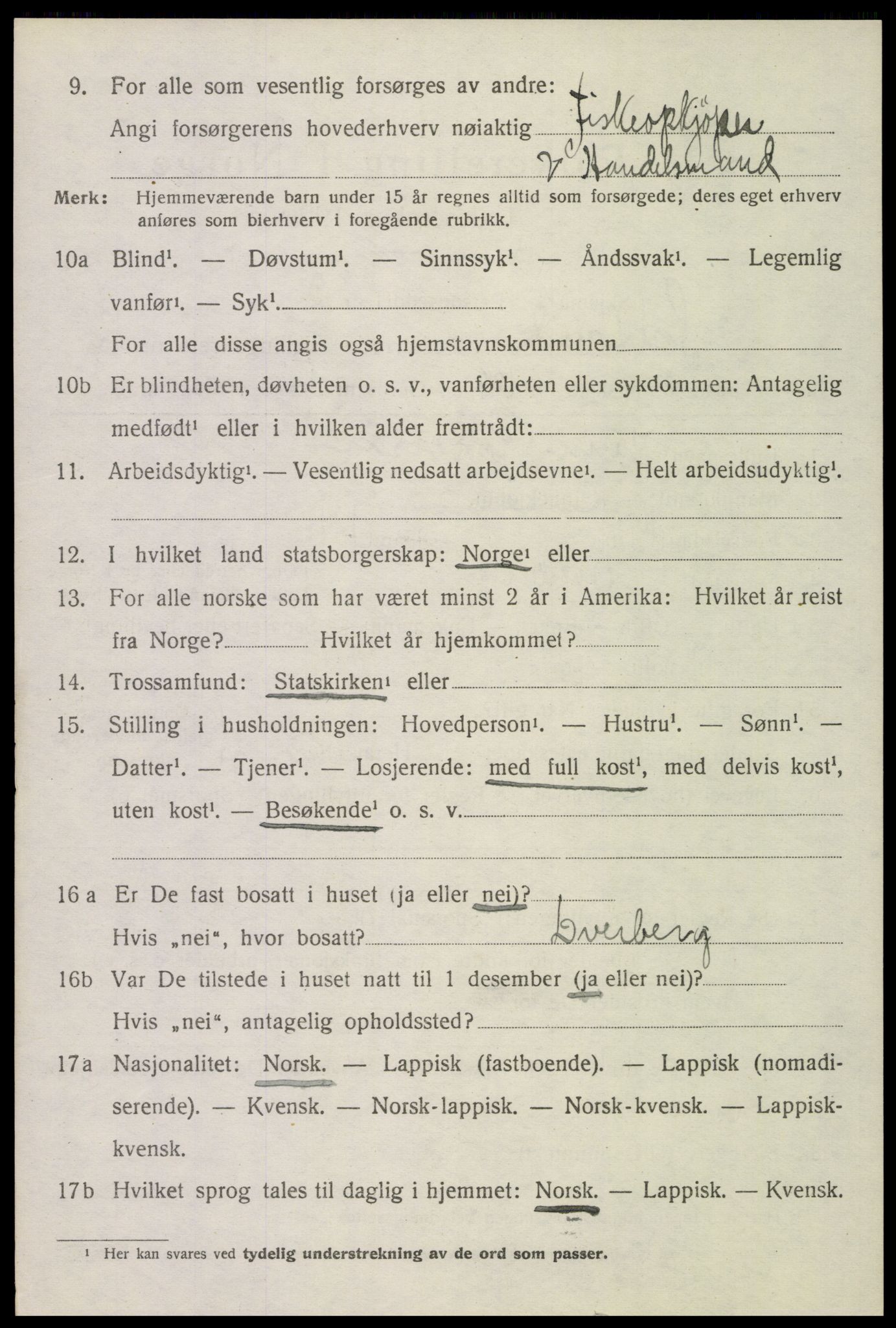 SAT, 1920 census for Sortland, 1920, p. 9925