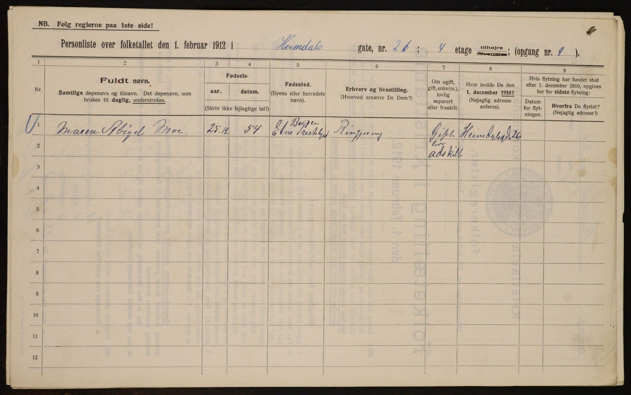 OBA, Municipal Census 1912 for Kristiania, 1912, p. 37263