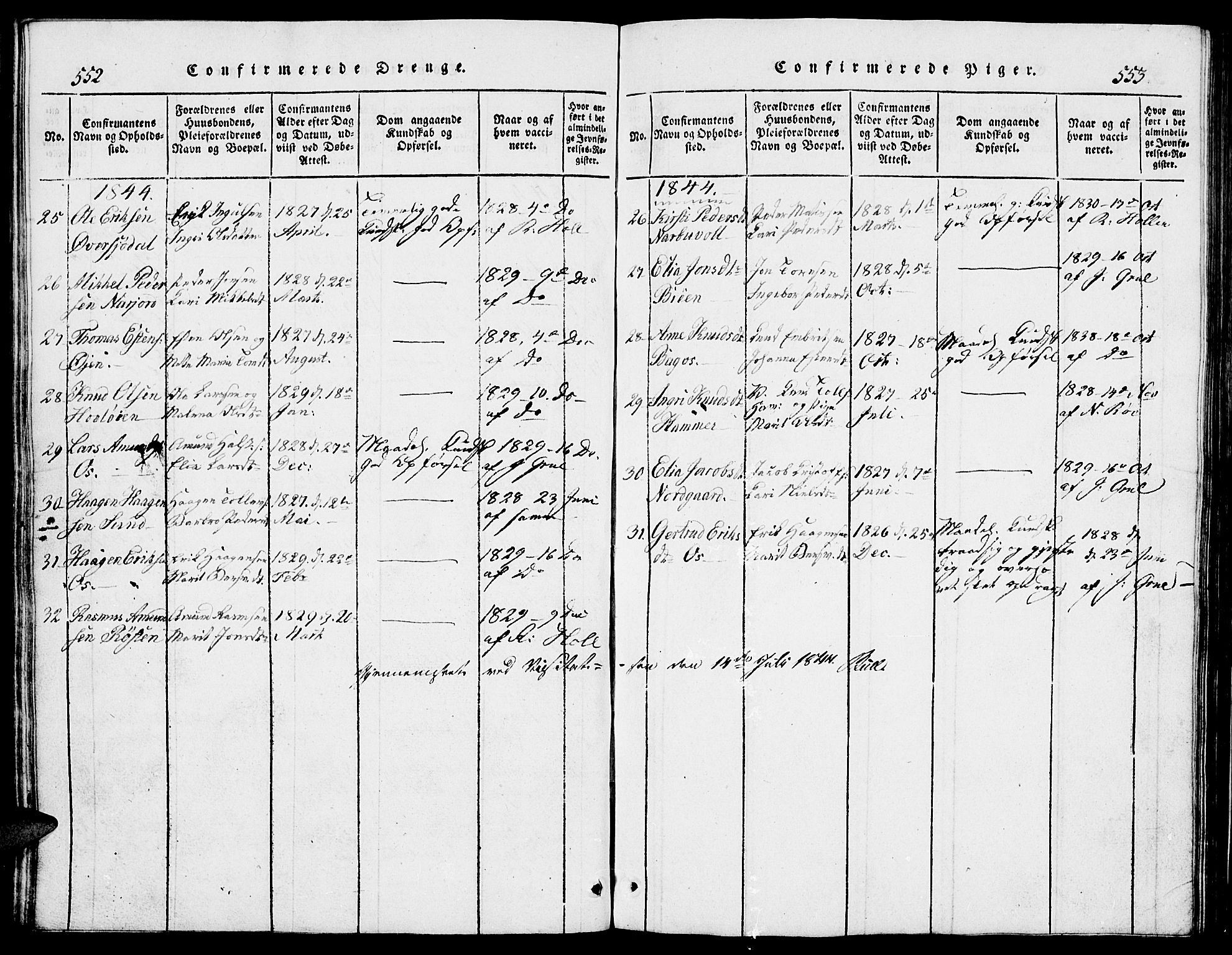 Tolga prestekontor, AV/SAH-PREST-062/L/L0002: Parish register (copy) no. 2, 1815-1844, p. 552-553