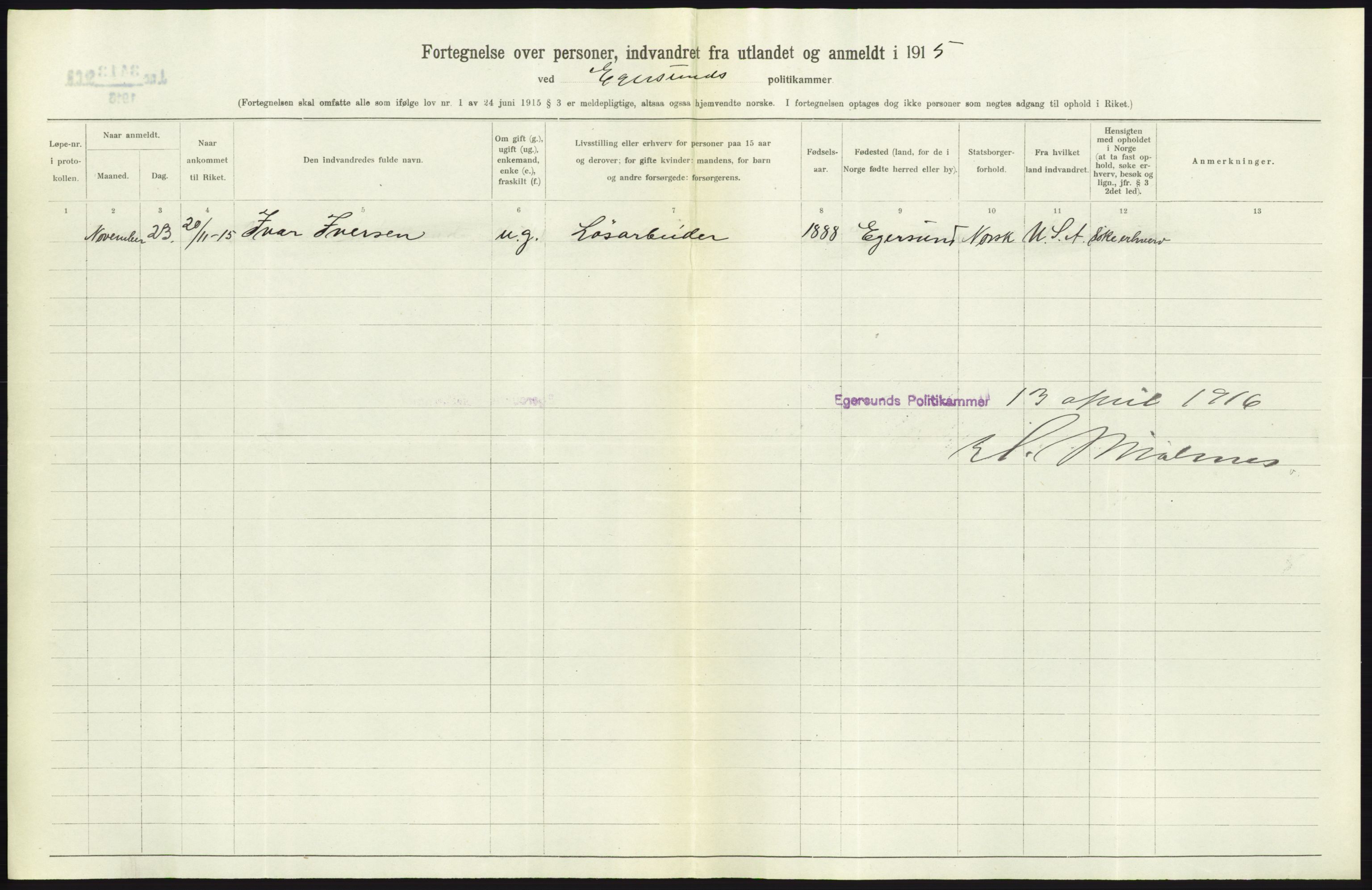 Statistisk sentralbyrå, Sosioøkonomiske emner, Folketellinger, boliger og boforhold, AV/RA-S-2231/F/Fa/L0001: Innvandring. Navn/fylkesvis, 1915, p. 175