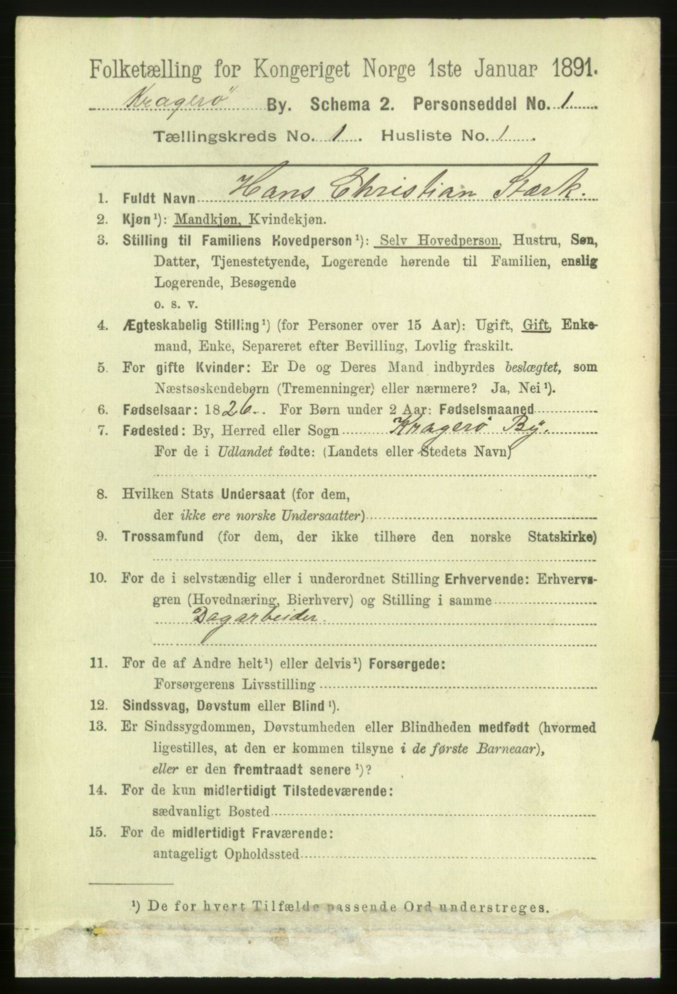 RA, 1891 census for 0801 Kragerø, 1891, p. 1679