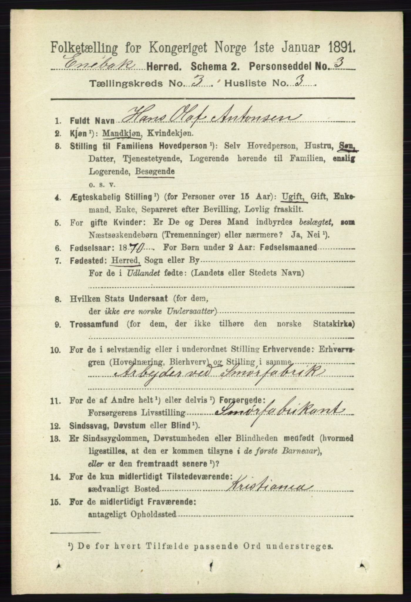 RA, 1891 census for 0229 Enebakk, 1891, p. 1135