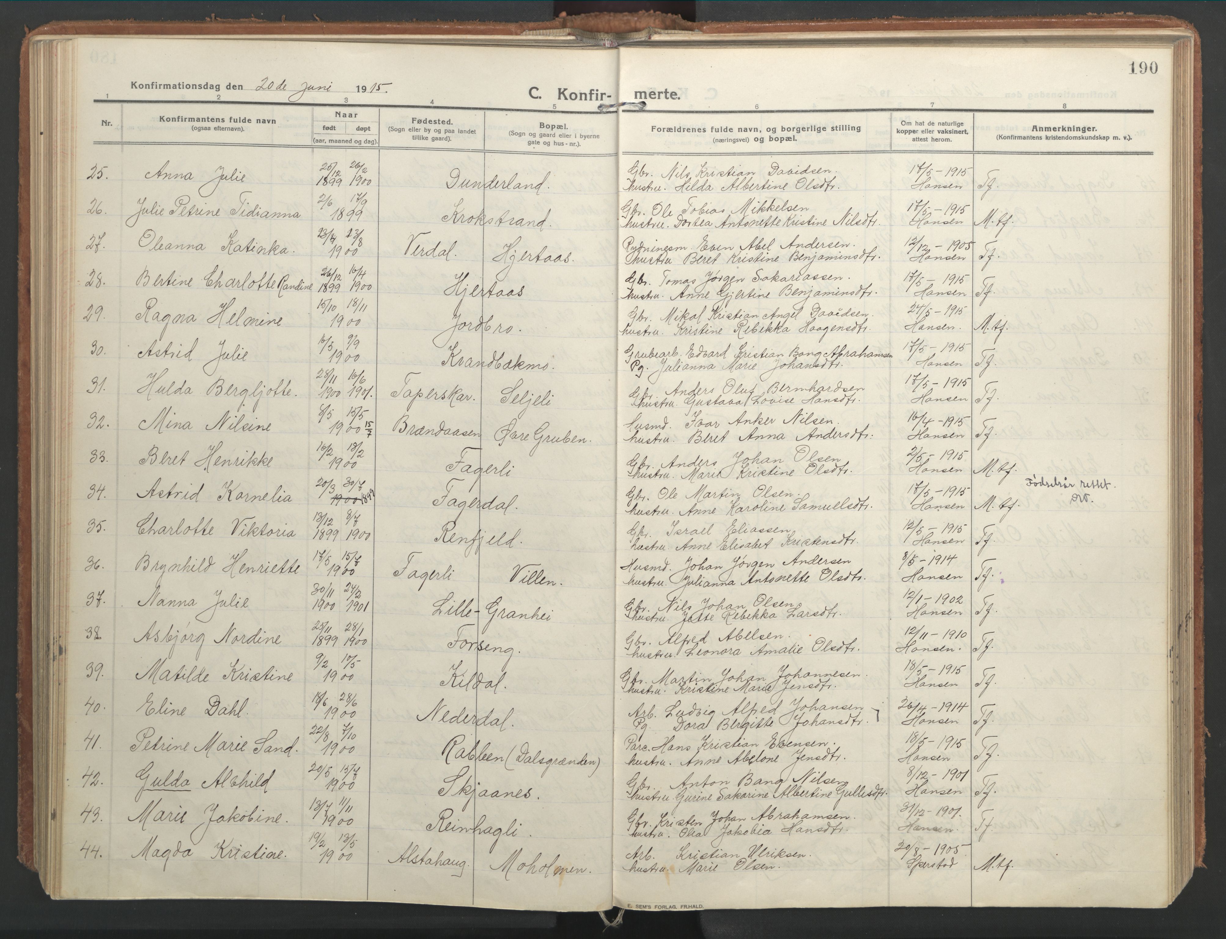 Ministerialprotokoller, klokkerbøker og fødselsregistre - Nordland, SAT/A-1459/827/L0404: Parish register (official) no. 827A16, 1912-1925, p. 190