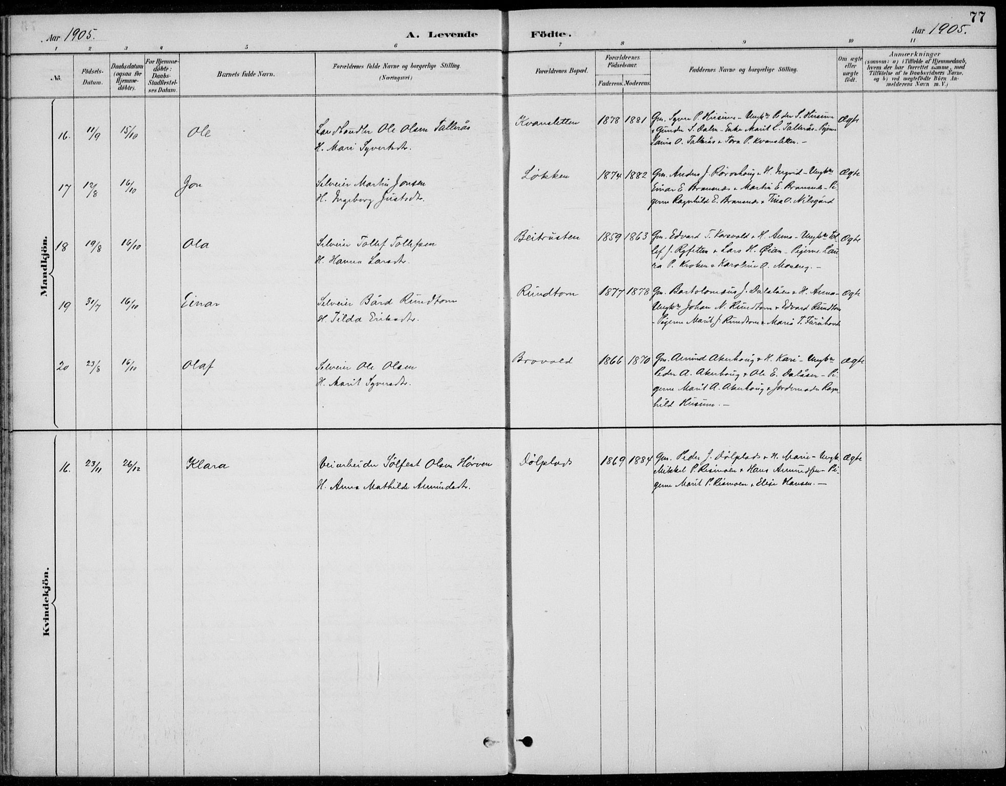 Alvdal prestekontor, AV/SAH-PREST-060/H/Ha/Haa/L0003: Parish register (official) no. 3, 1886-1912, p. 77