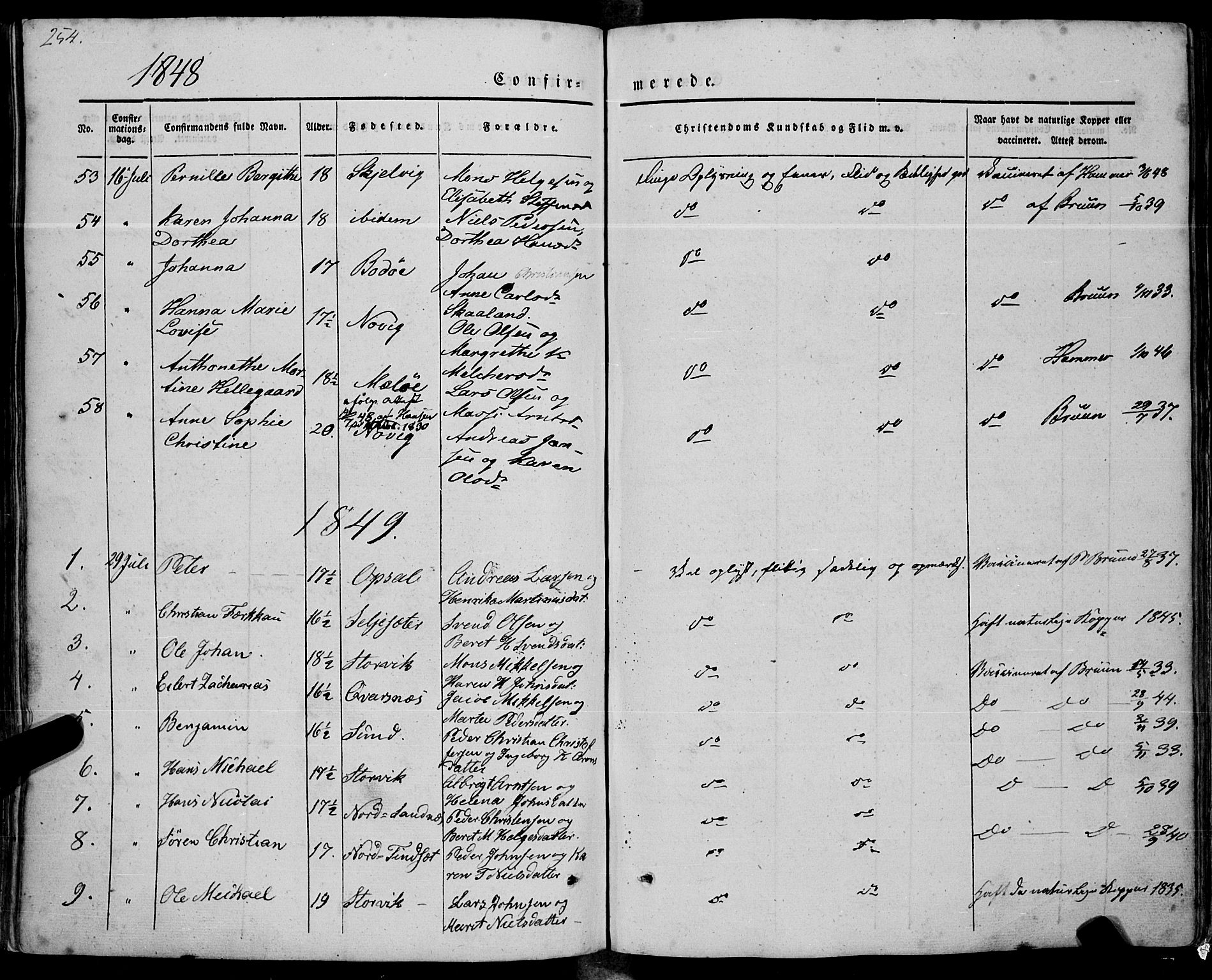 Ministerialprotokoller, klokkerbøker og fødselsregistre - Nordland, AV/SAT-A-1459/805/L0097: Parish register (official) no. 805A04, 1837-1861, p. 254