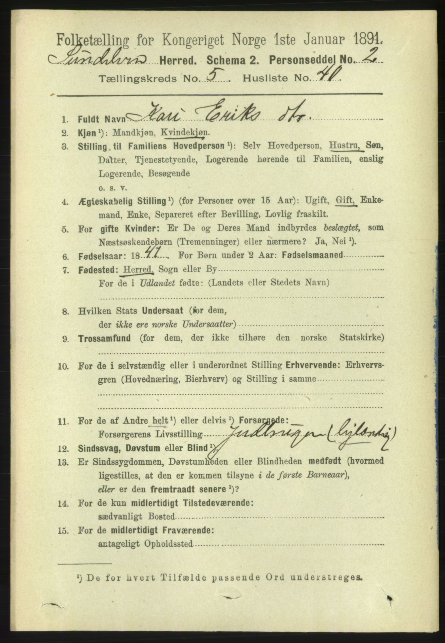 RA, 1891 census for 1523 Sunnylven, 1891, p. 1454