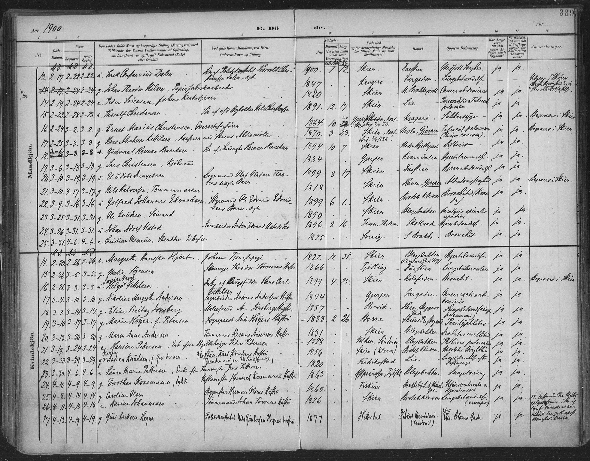 Skien kirkebøker, SAKO/A-302/F/Fa/L0011: Parish register (official) no. 11, 1900-1907, p. 339
