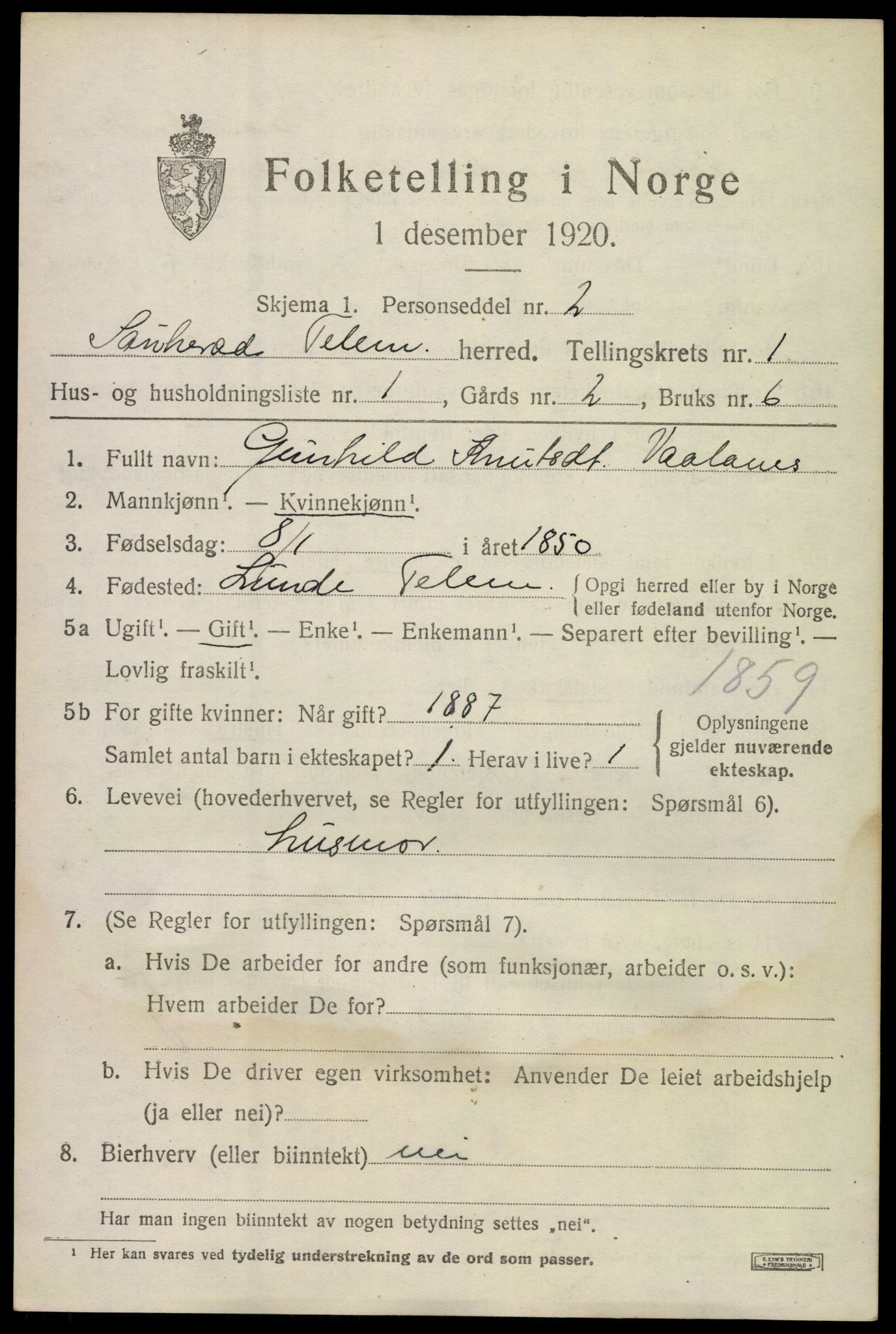 SAKO, 1920 census for Sauherad, 1920, p. 1519