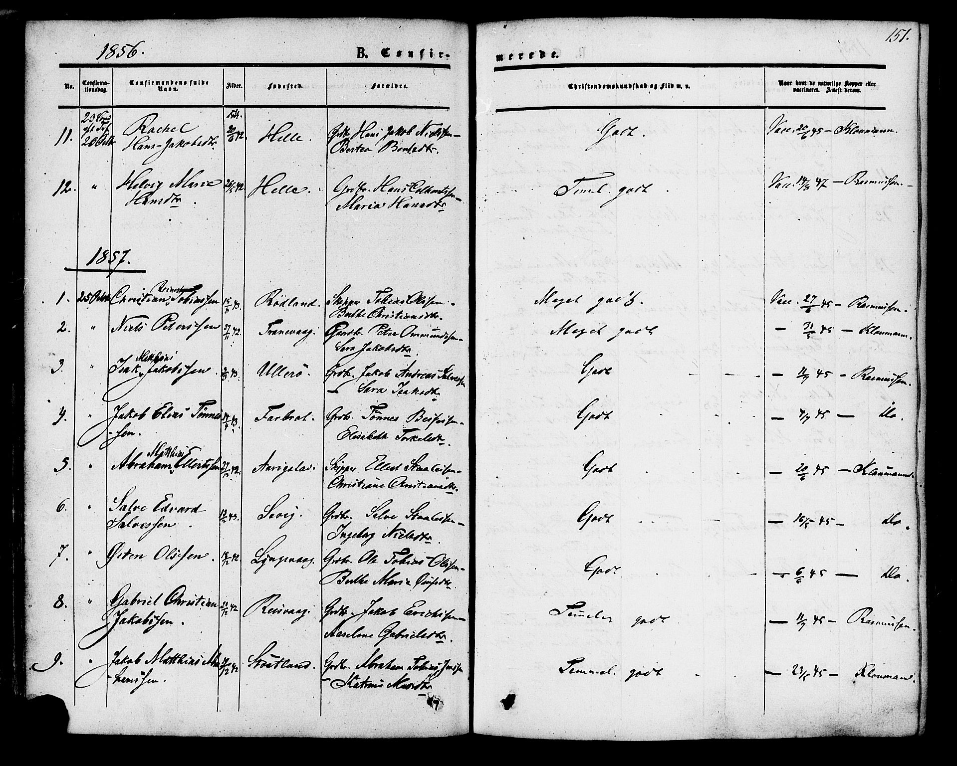 Herad sokneprestkontor, SAK/1111-0018/F/Fa/Fab/L0004: Parish register (official) no. A 4, 1853-1885, p. 151