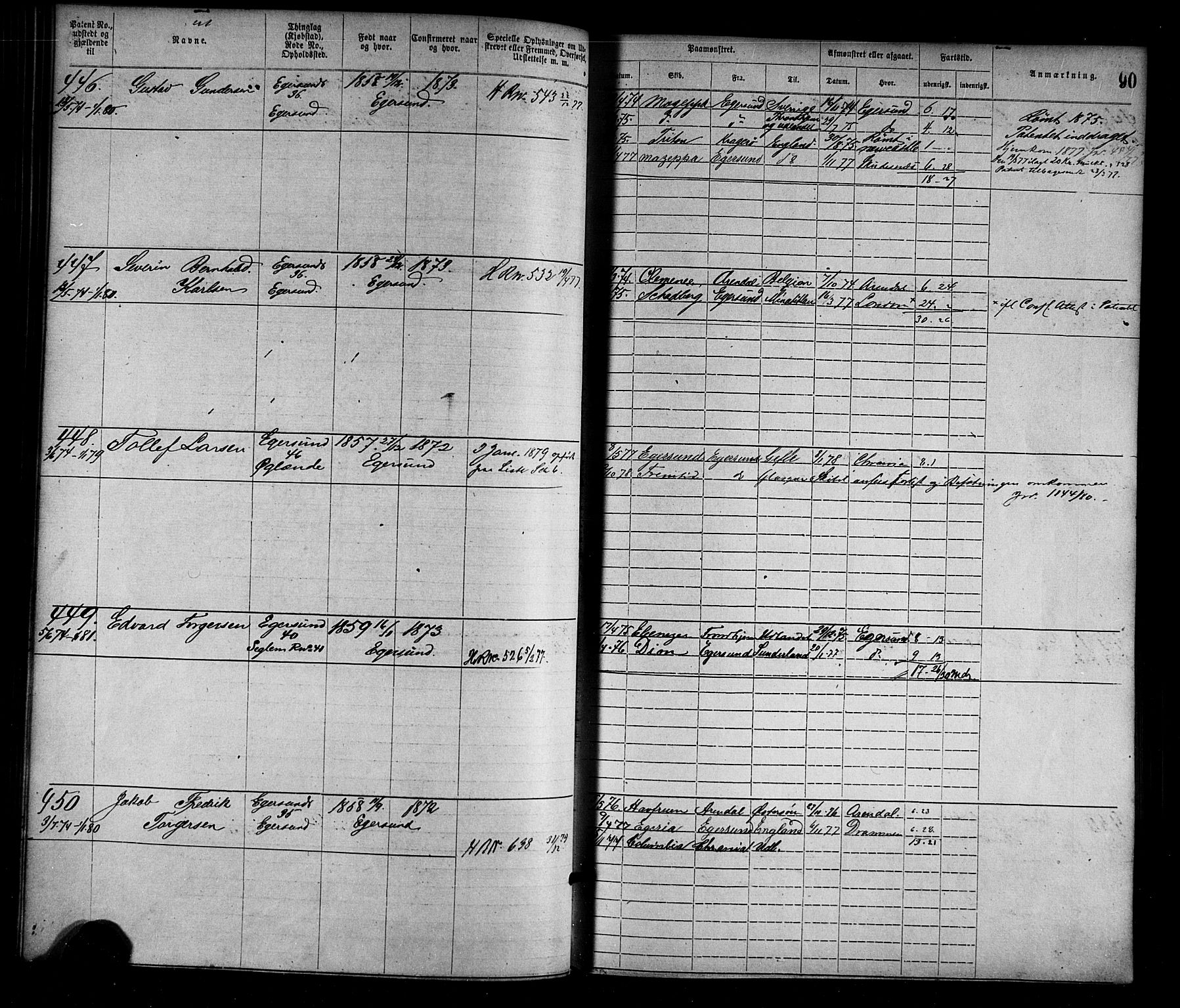 Egersund mønstringskrets, AV/SAK-2031-0019/F/Fa/L0001: Annotasjonsrulle nr 1-1440 med register, O-1, 1869-1895, p. 106