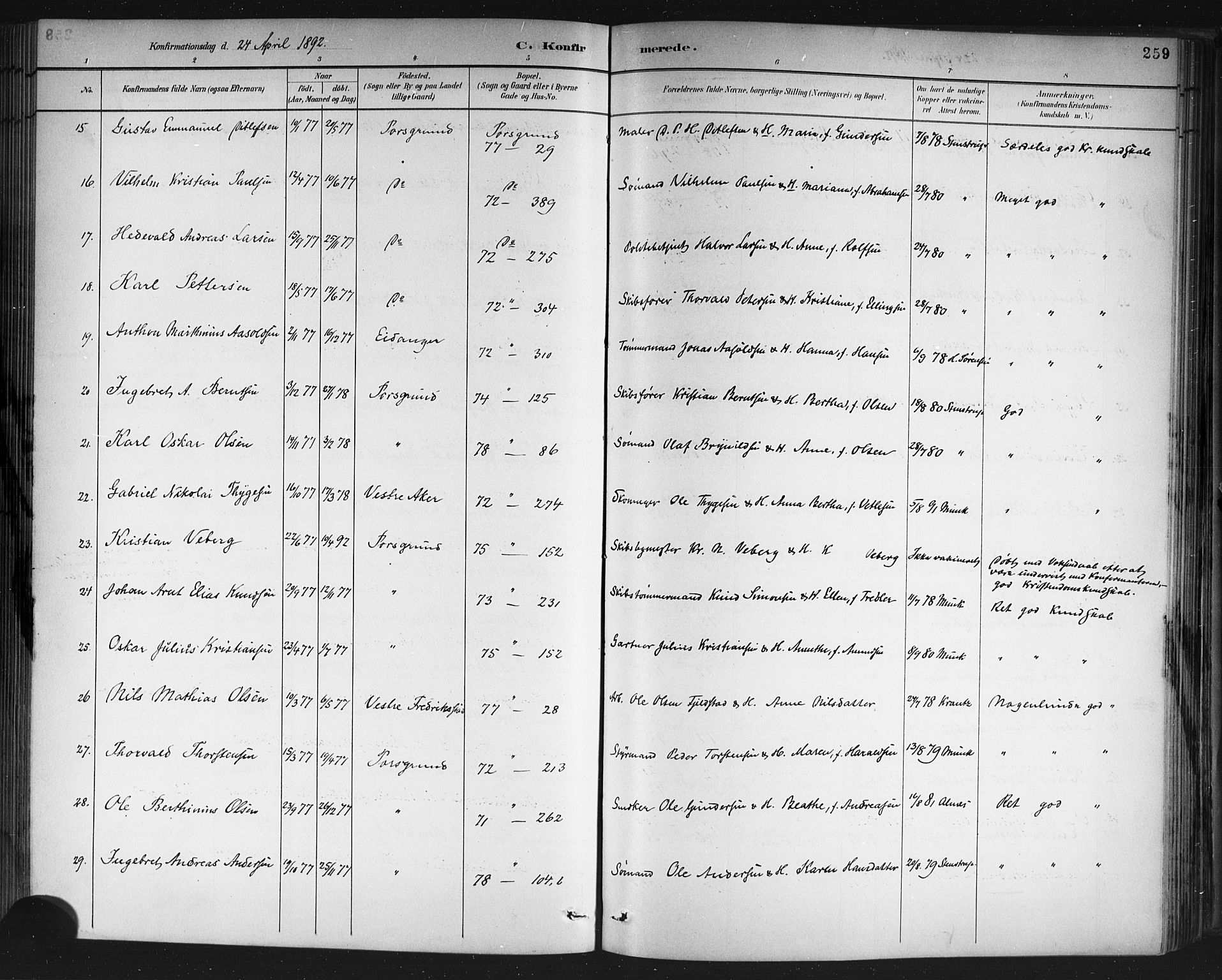 Porsgrunn kirkebøker , SAKO/A-104/G/Gb/L0005: Parish register (copy) no. II 5, 1883-1915, p. 259
