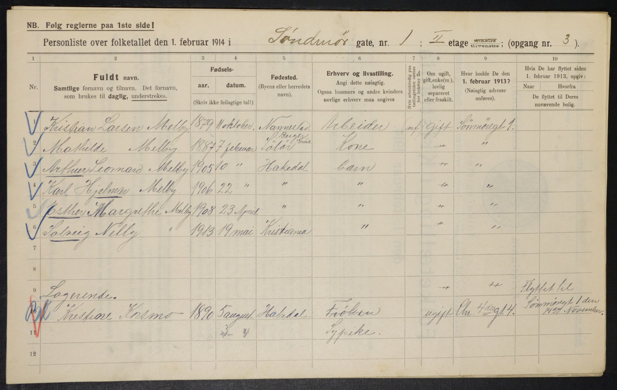 OBA, Municipal Census 1914 for Kristiania, 1914, p. 105378