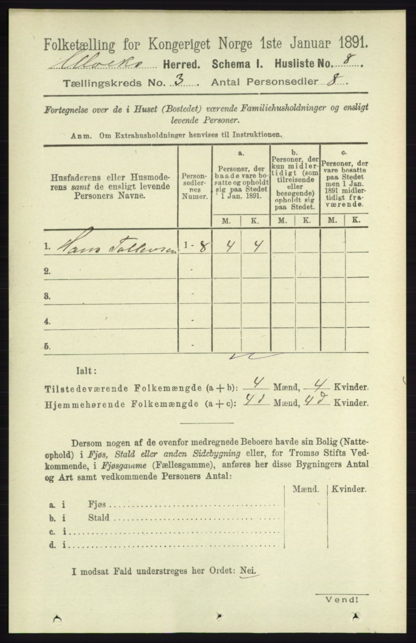 RA, 1891 census for 1233 Ulvik, 1891, p. 324