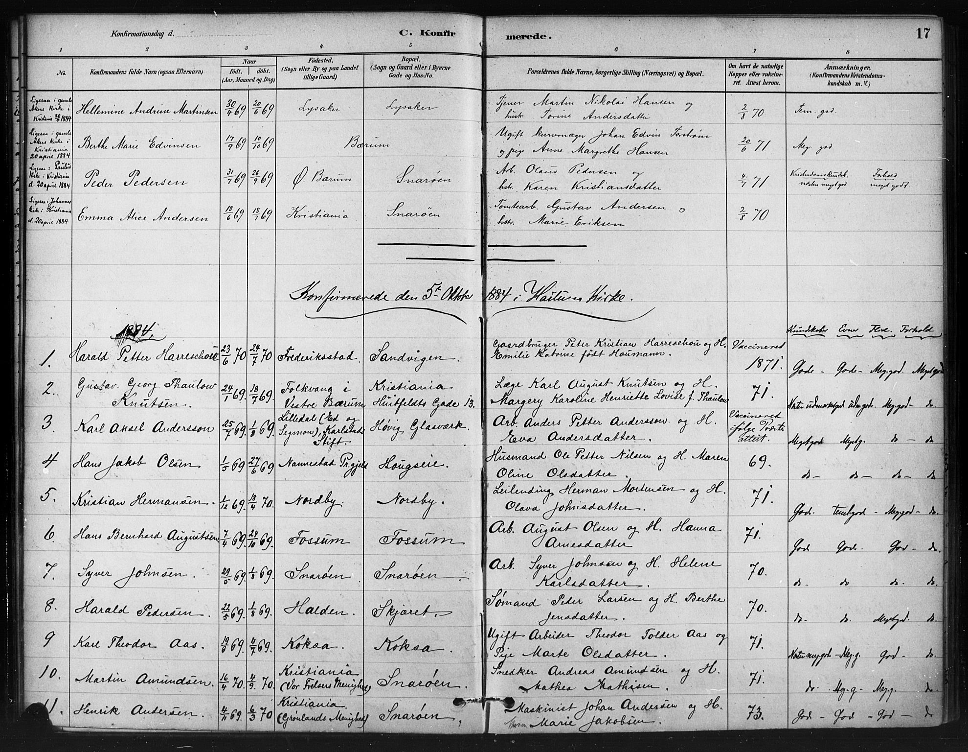 Asker prestekontor Kirkebøker, SAO/A-10256a/F/Fc/L0002: Parish register (official) no. III 2, 1879-1904, p. 17