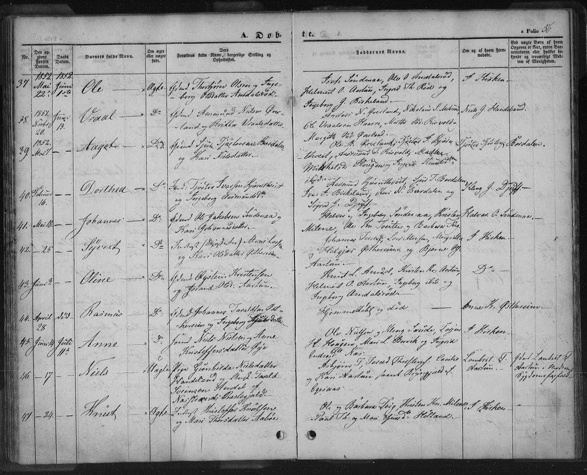 Sand sokneprestkontor, AV/SAST-A-101848/01/III/L0002: Parish register (official) no. A 2, 1838-1859, p. 56