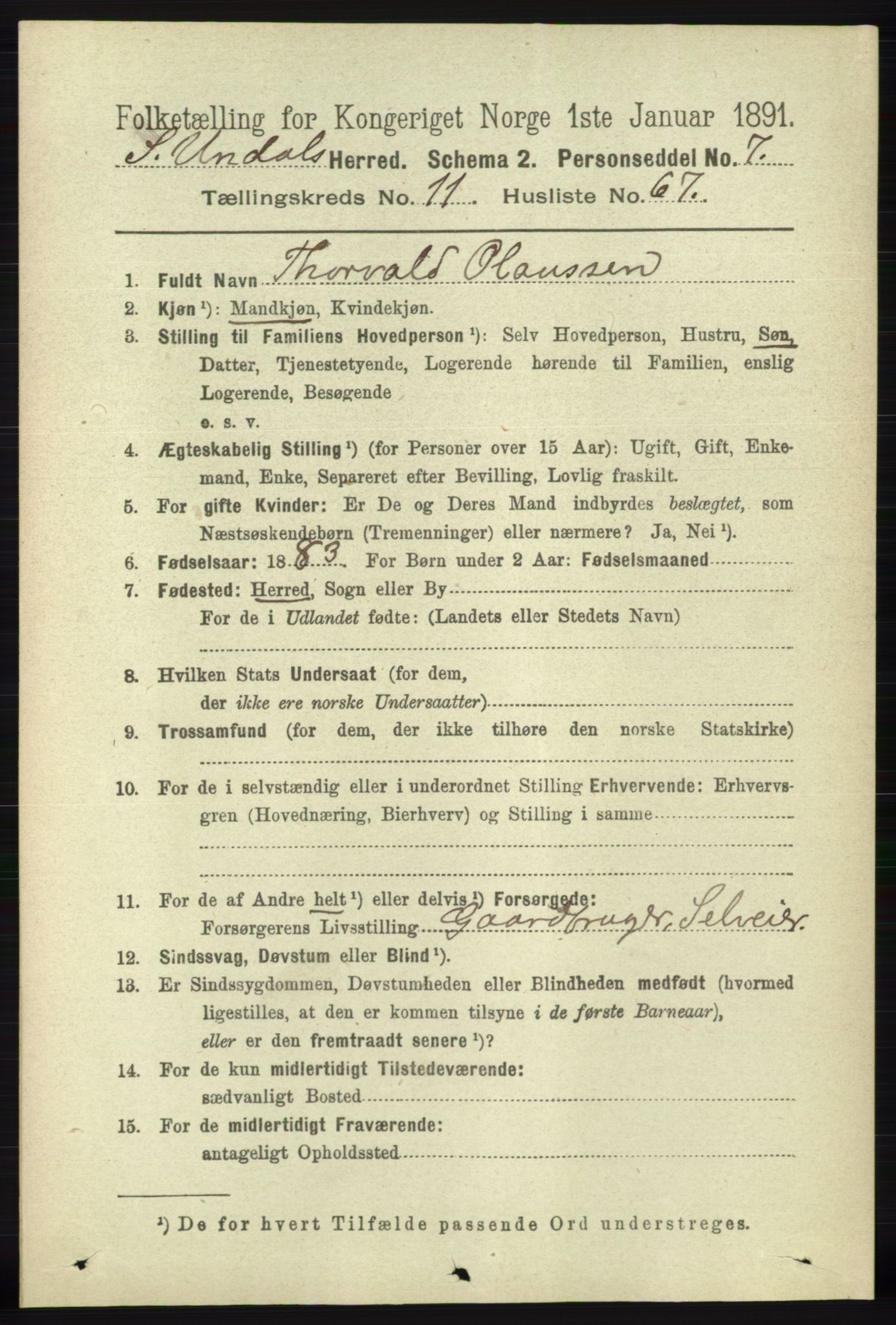 RA, 1891 census for 1029 Sør-Audnedal, 1891, p. 5452