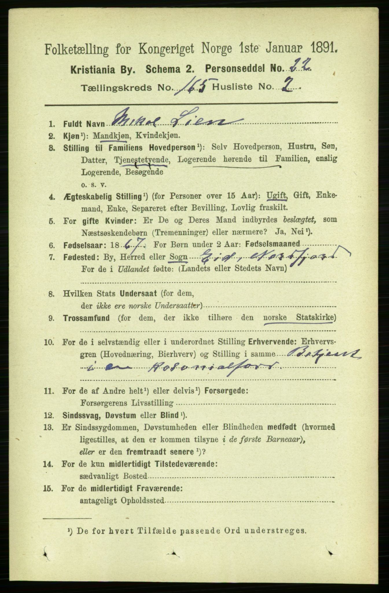RA, 1891 census for 0301 Kristiania, 1891, p. 95400