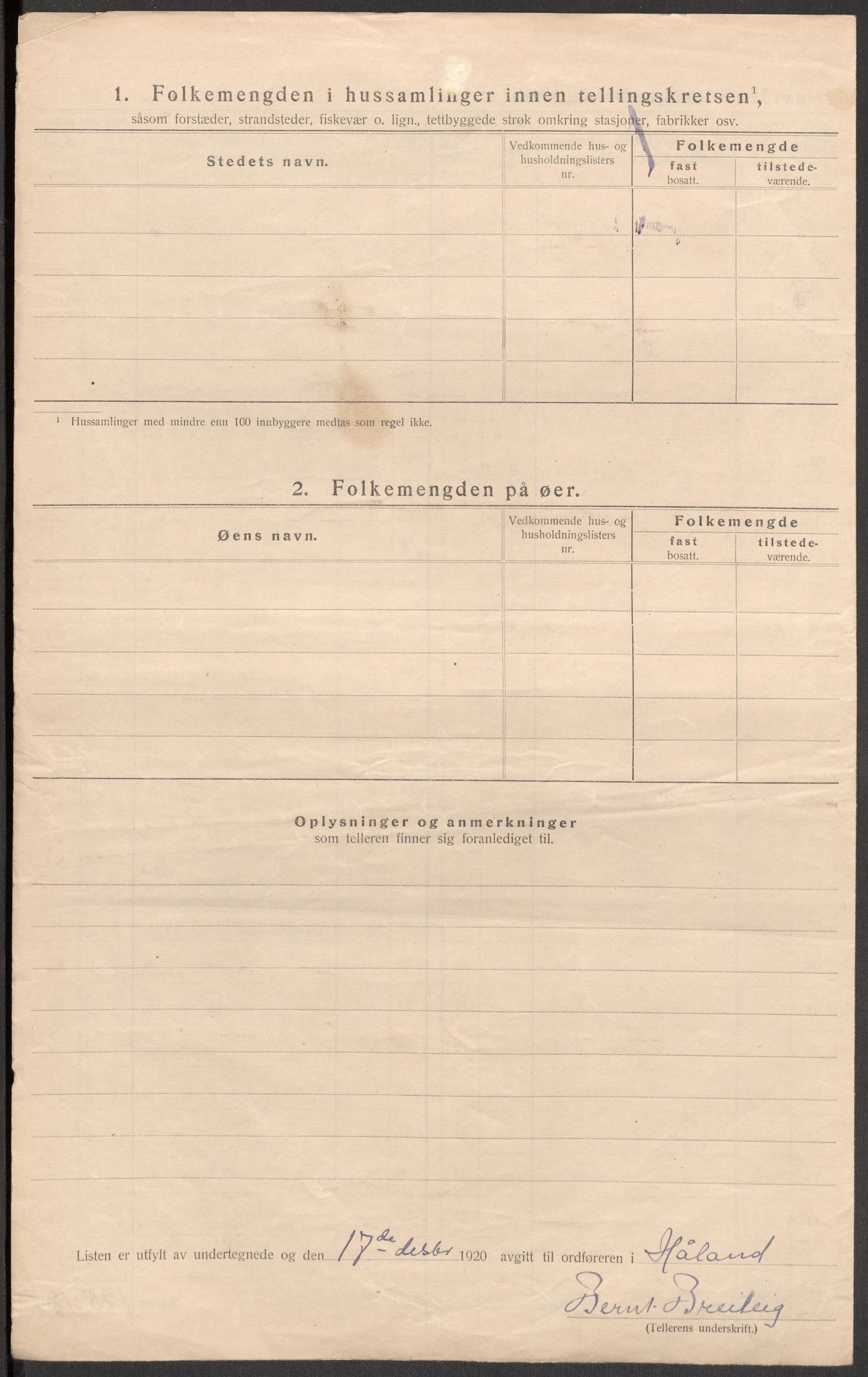 SAST, 1920 census for Håland, 1920, p. 14