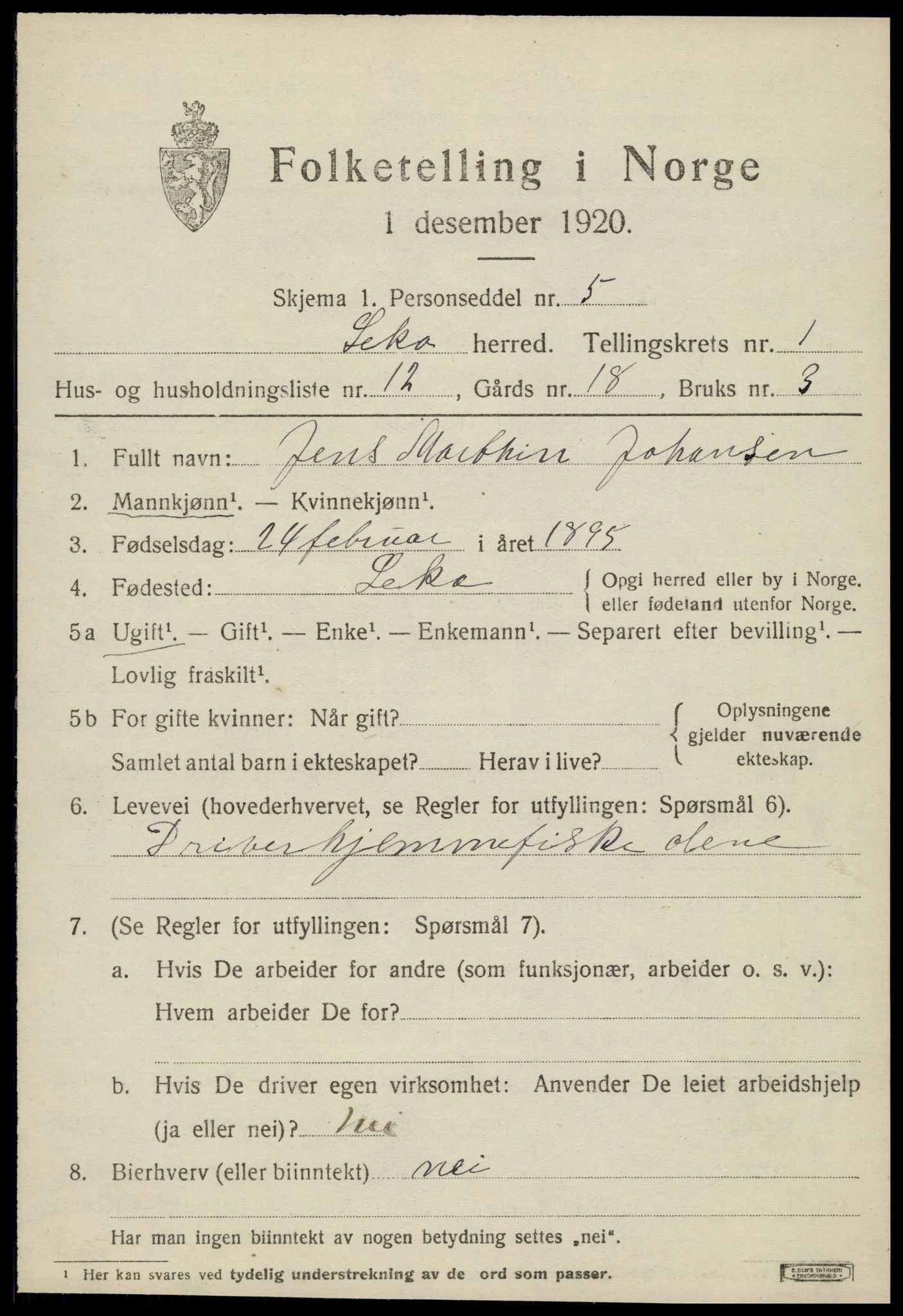 SAT, 1920 census for Leka, 1920, p. 587