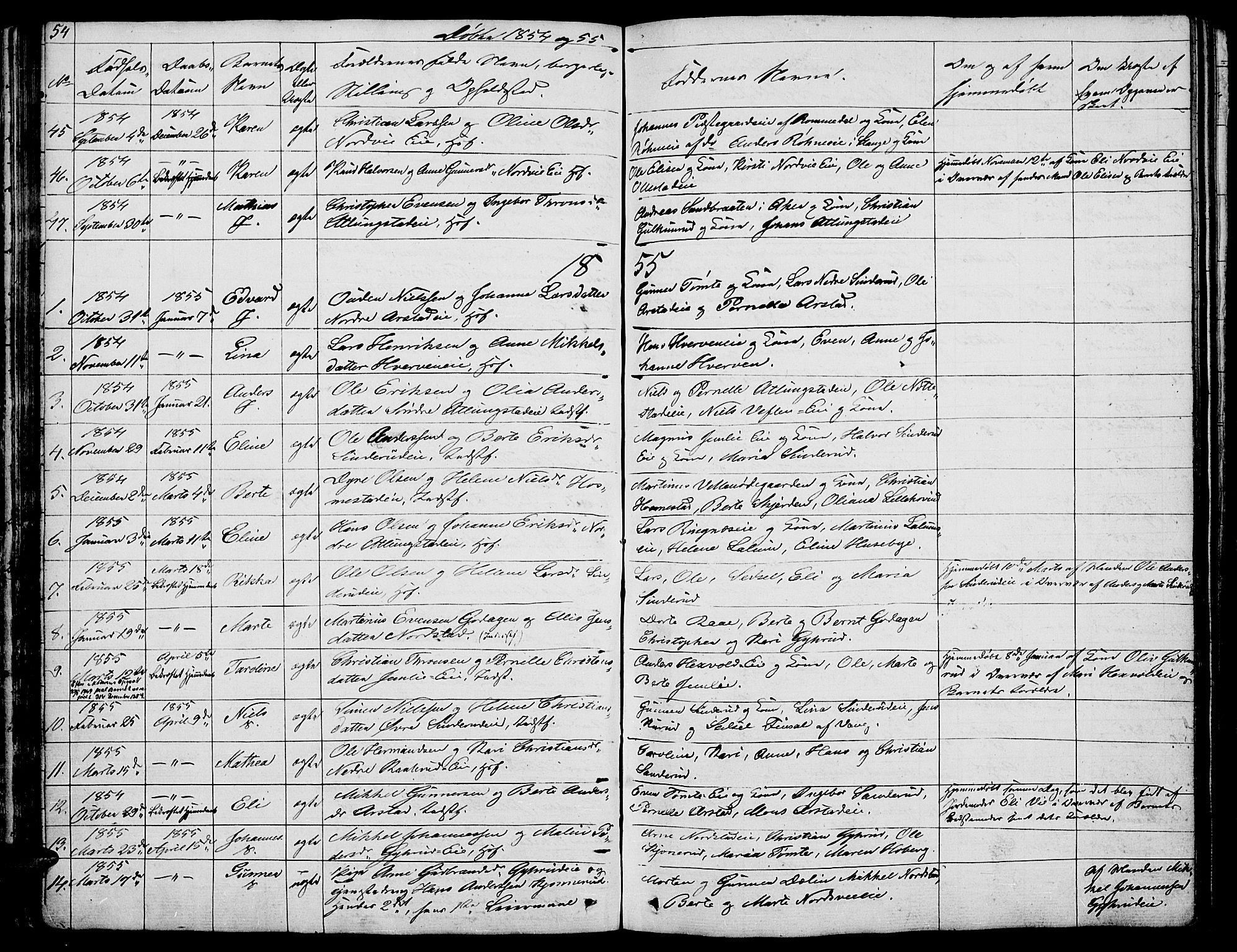 Stange prestekontor, SAH/PREST-002/L/L0002: Parish register (copy) no. 2, 1838-1879, p. 54