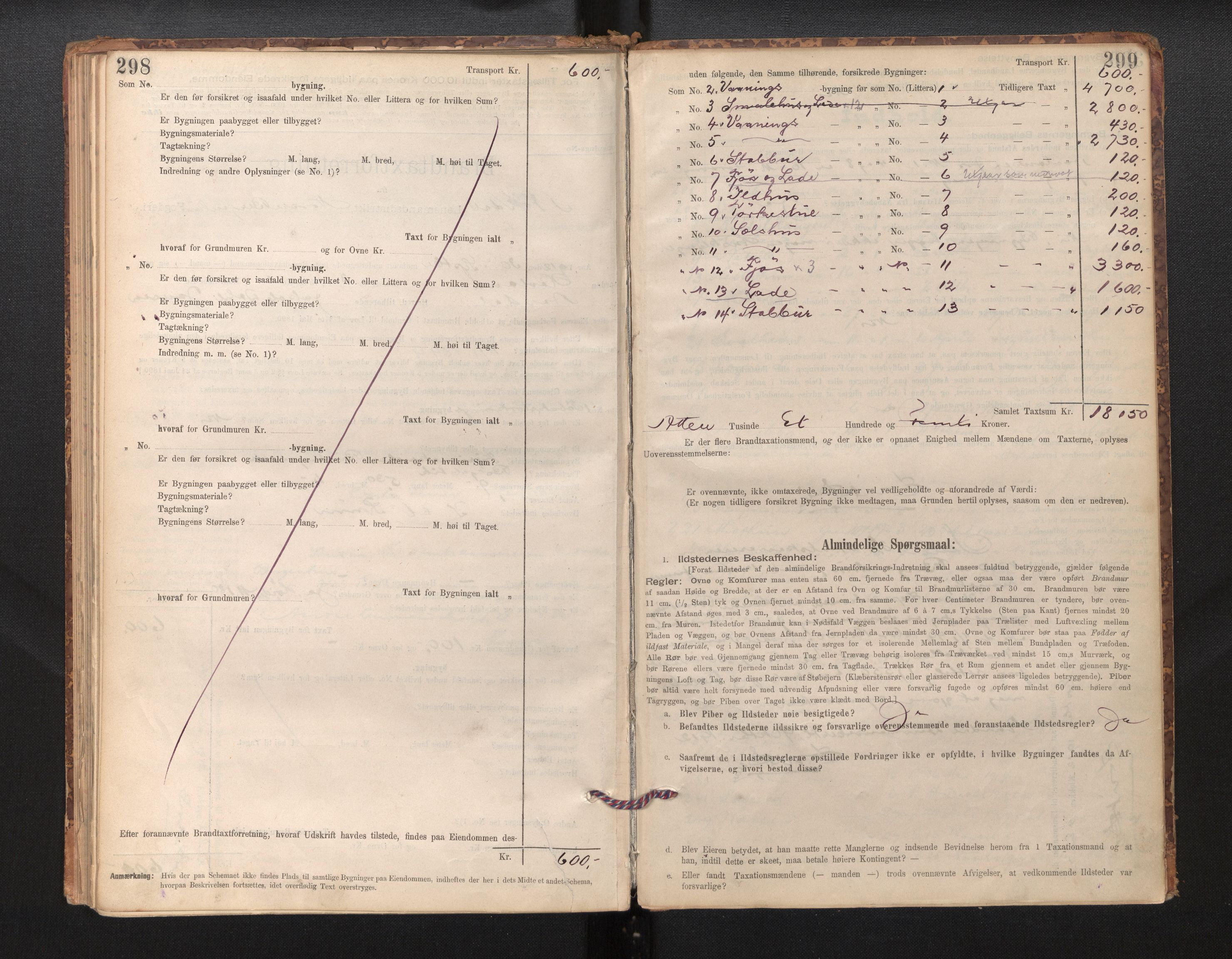 Lensmannen i Årdal, AV/SAB-A-30501/0012/L0008: Branntakstprotokoll, skjematakst, 1895-1915, p. 298-299