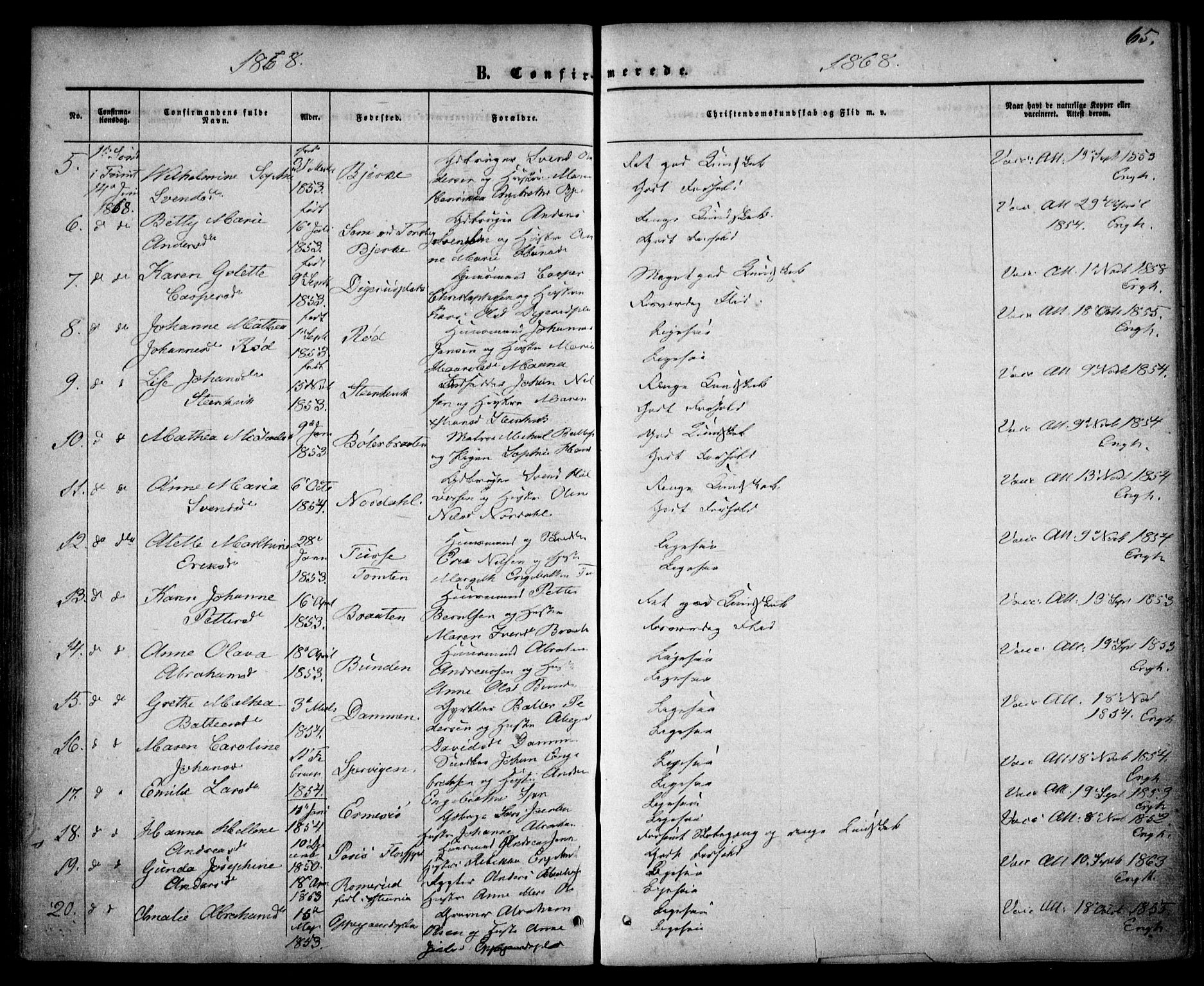 Drøbak prestekontor Kirkebøker, SAO/A-10142a/F/Fa/L0002: Parish register (official) no. I 2, 1858-1870, p. 65