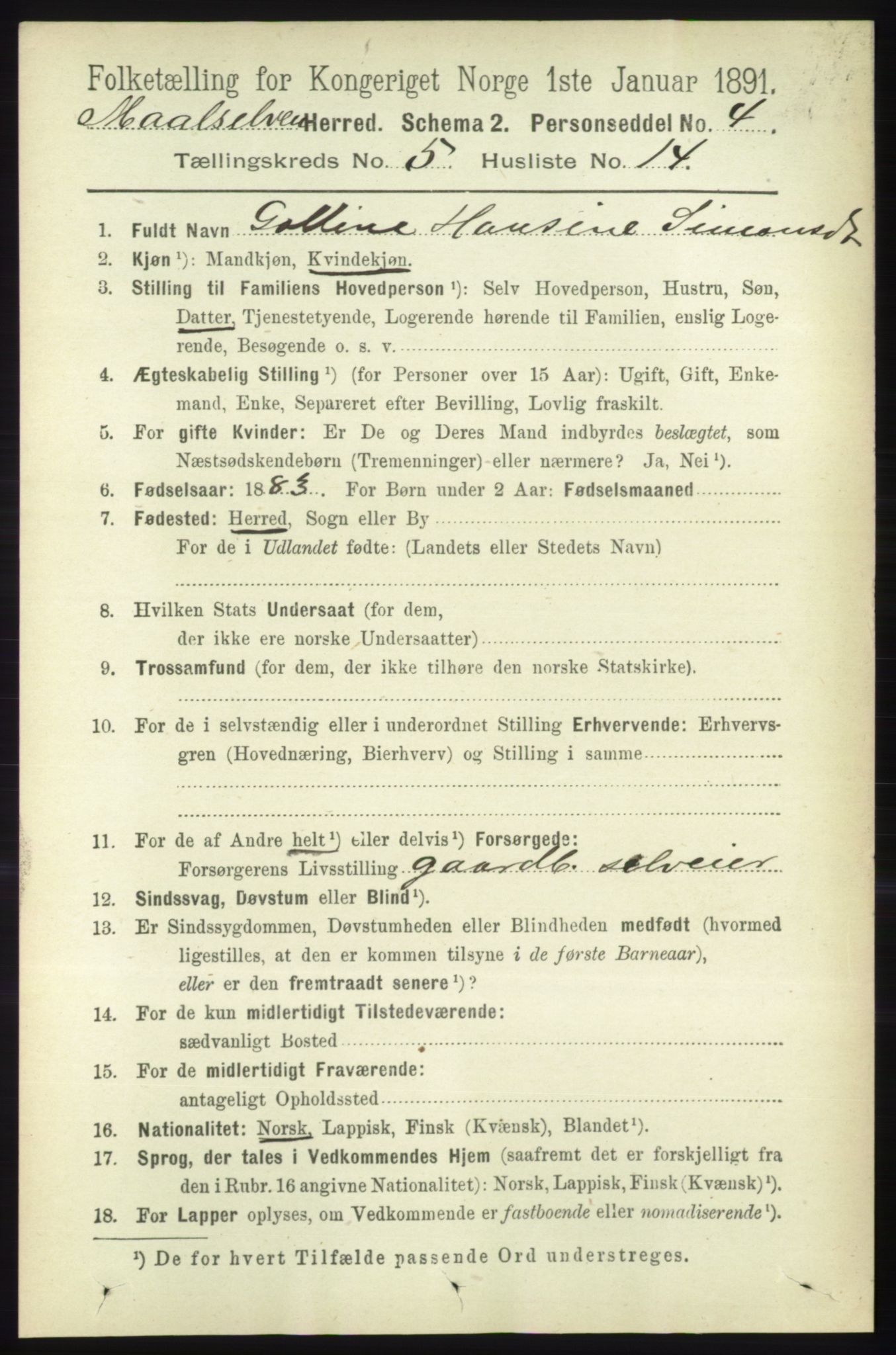 RA, 1891 census for 1924 Målselv, 1891, p. 1724